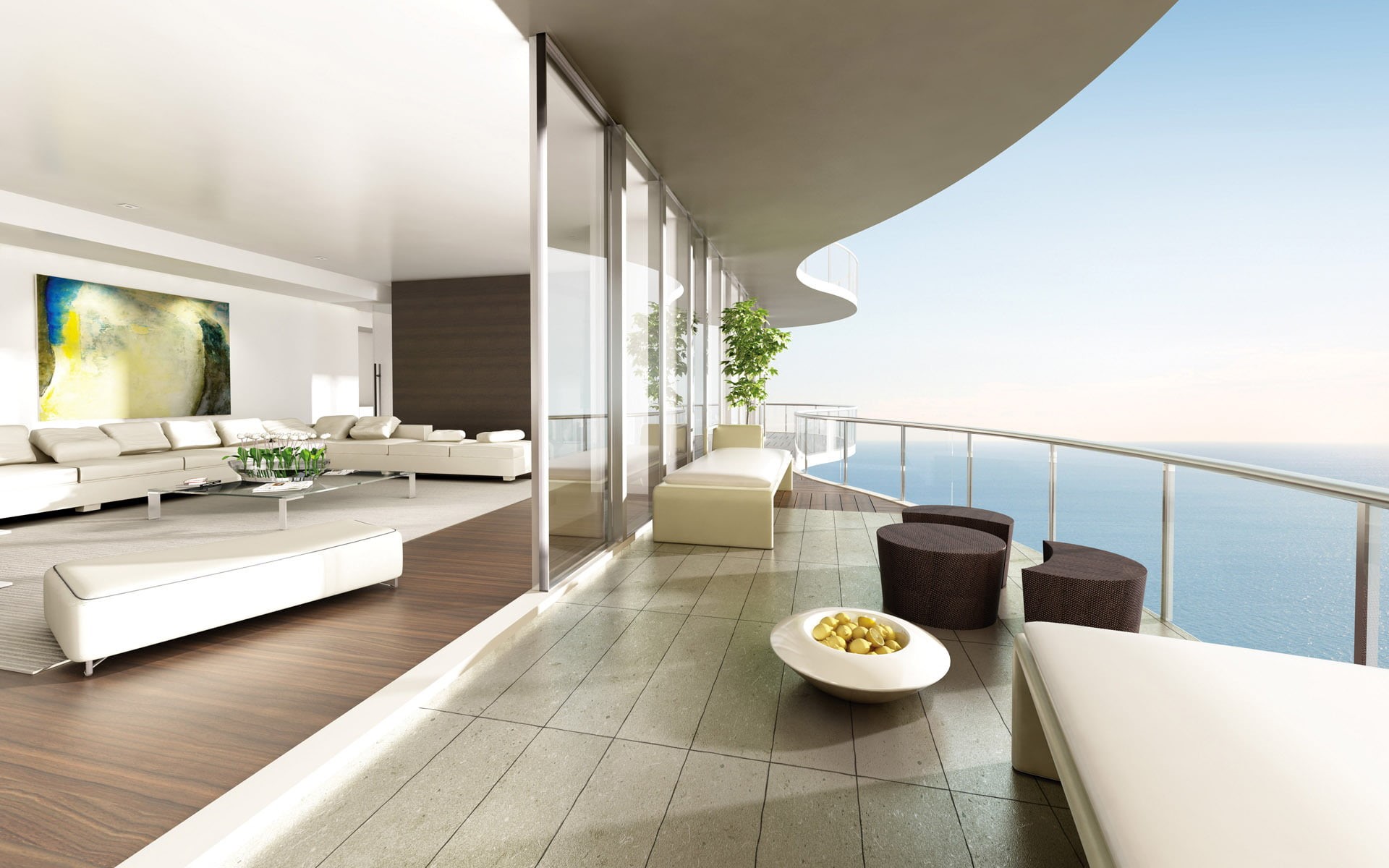 mansion, balcony, sea, wall - Building Feature, electric Lamp, bright, relaxation, parquet Floor, elegance, house, swimming pool, lighting Equipment, the ocean, HD Wallpaper
