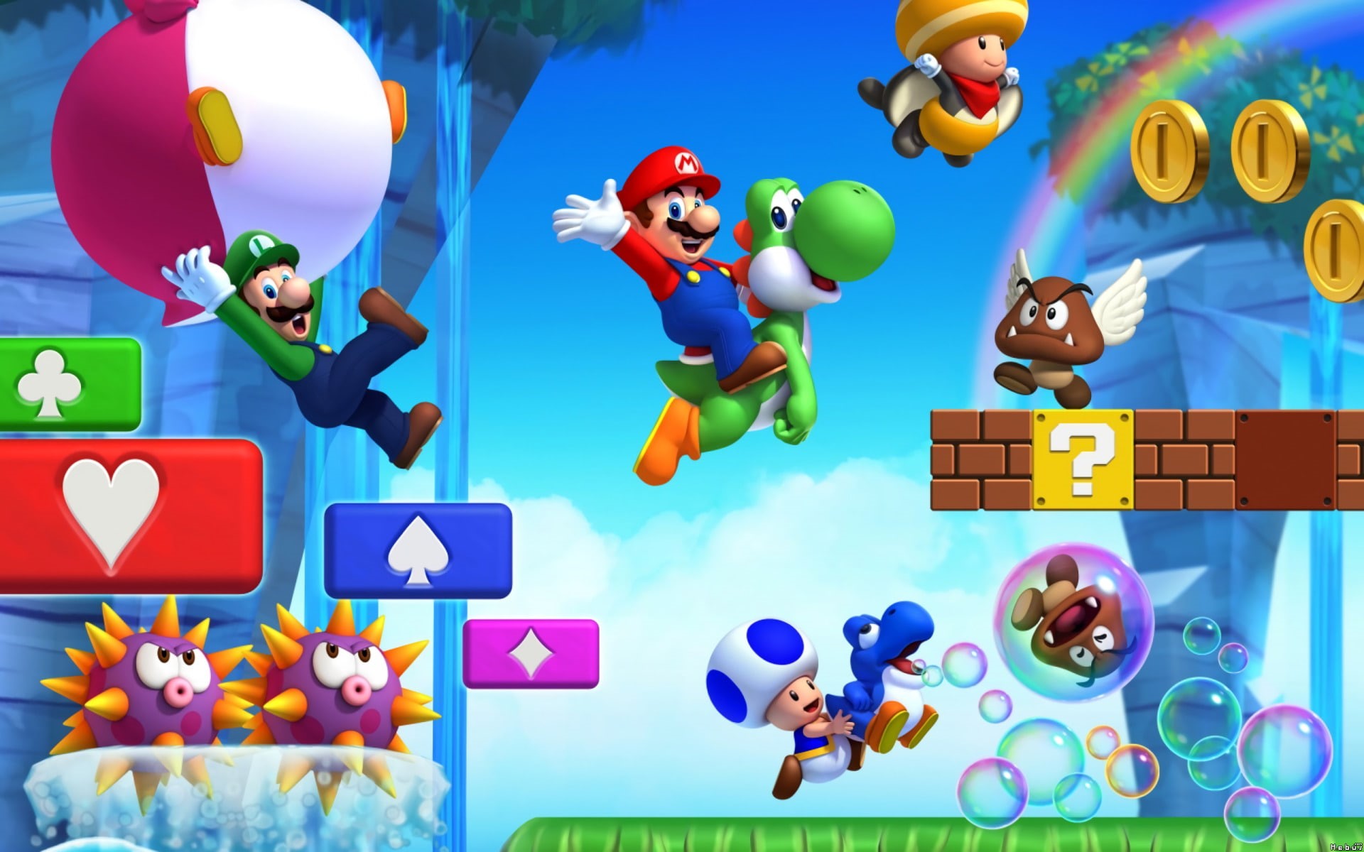 Nintendo, Luigi, 1080P, New Super Mario Bros. U, Mario, Goomba, Toad (Mario), Yoshi, HD Wallpaper