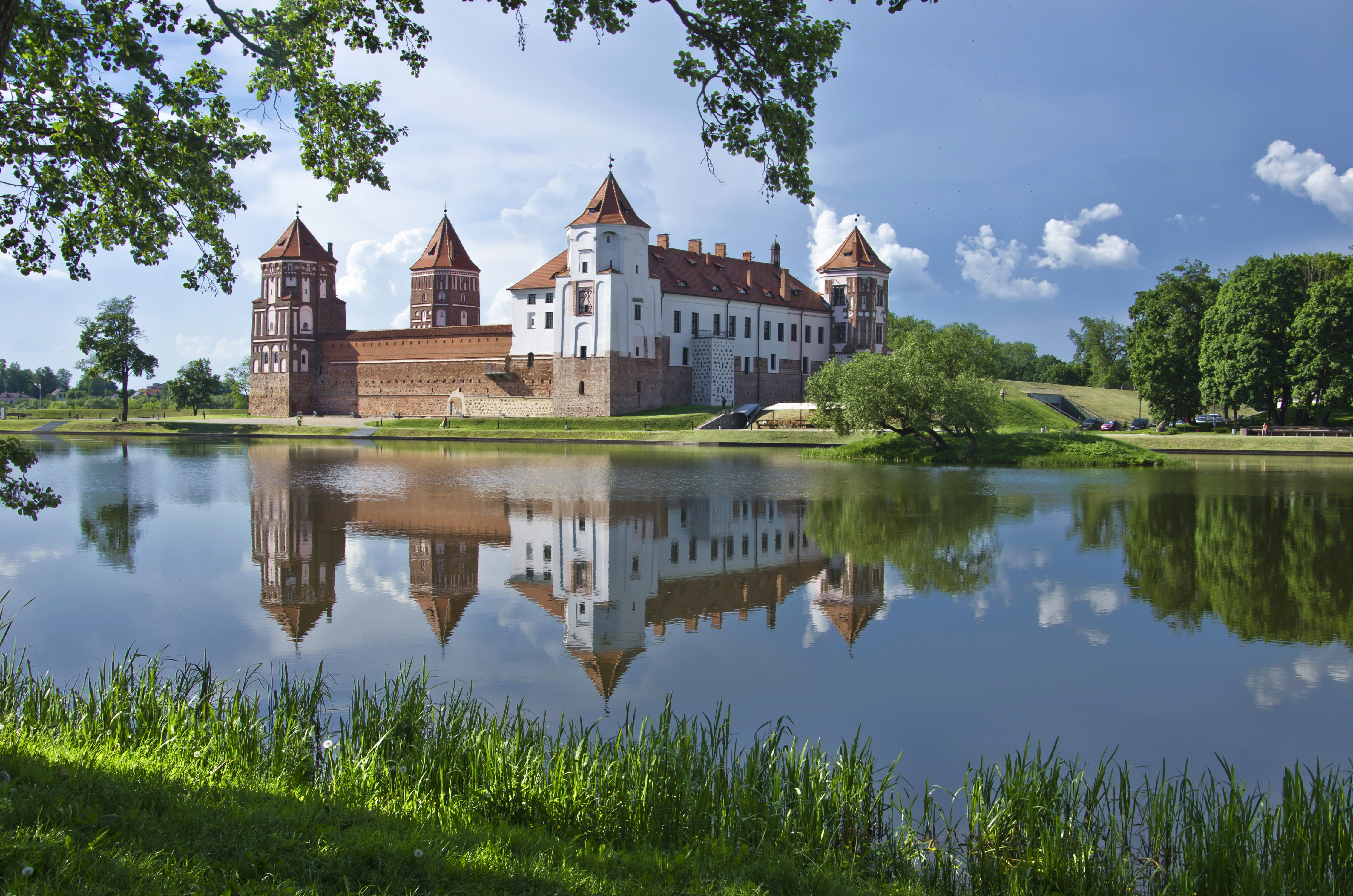 pond, Grodno region, Mir castle, Mirsky Castle Complex, water, 4K, Belarus, reflection, HD Wallpaper