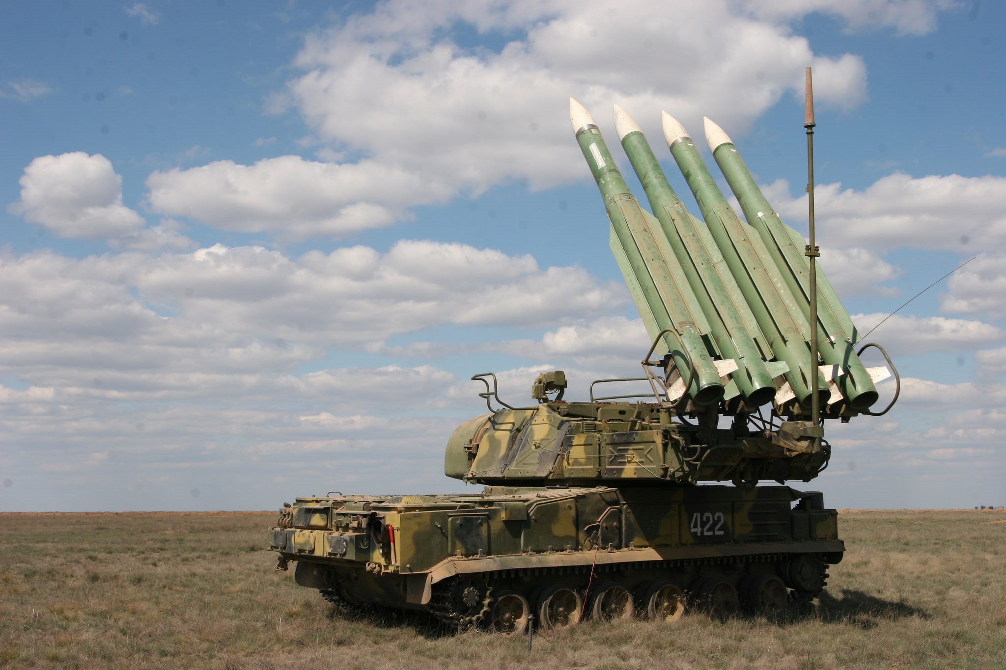 war, tank, self-propelled, 1080P, field, installation, complex, the sky, anti-aircraft missile, clouds, brown, Buk-M2, black, HD Wallpaper