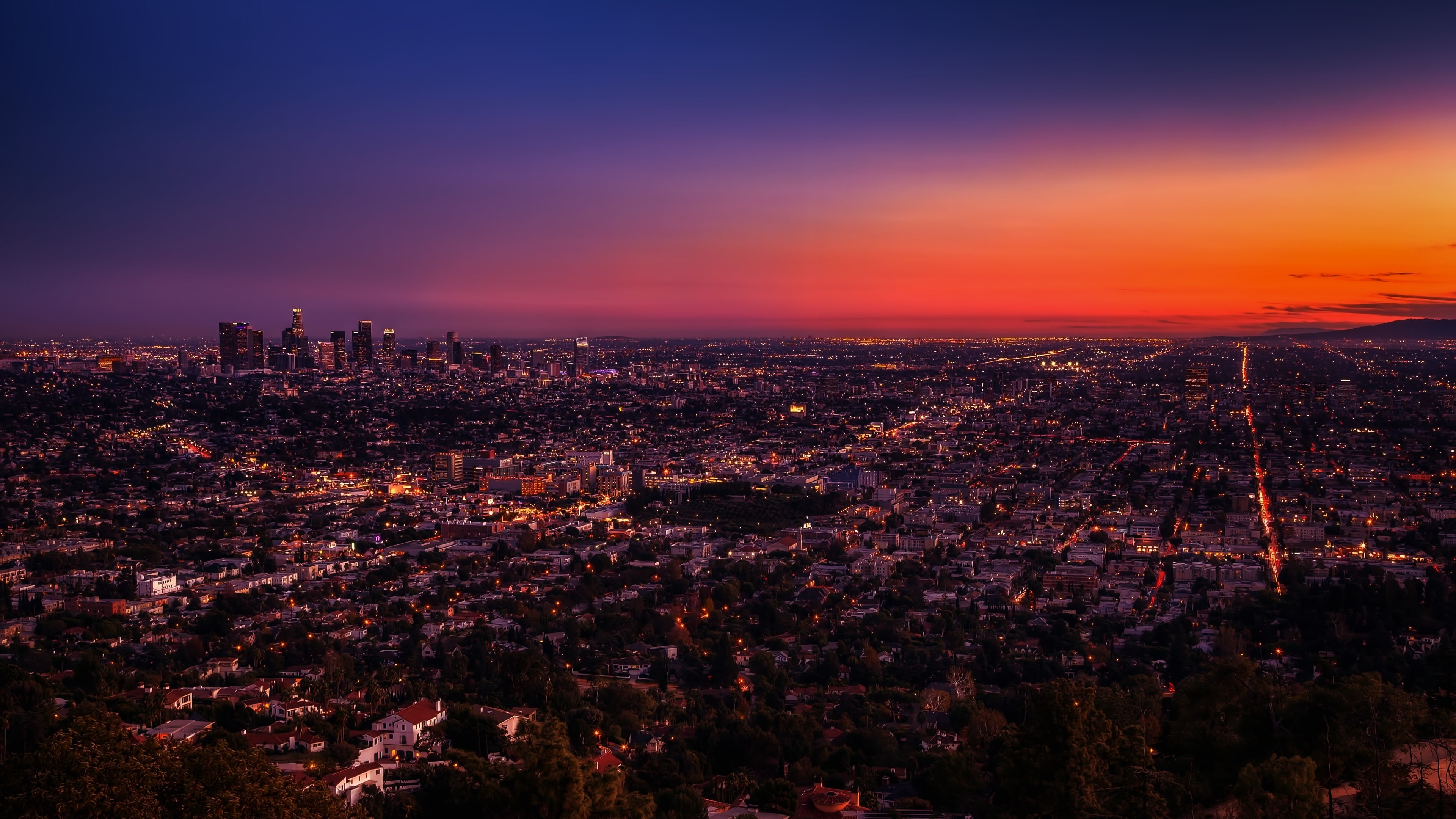 urban, city, 4K, cityscape, USA, sunlight, sunset, Los Angeles, Photoshop, HD Wallpaper