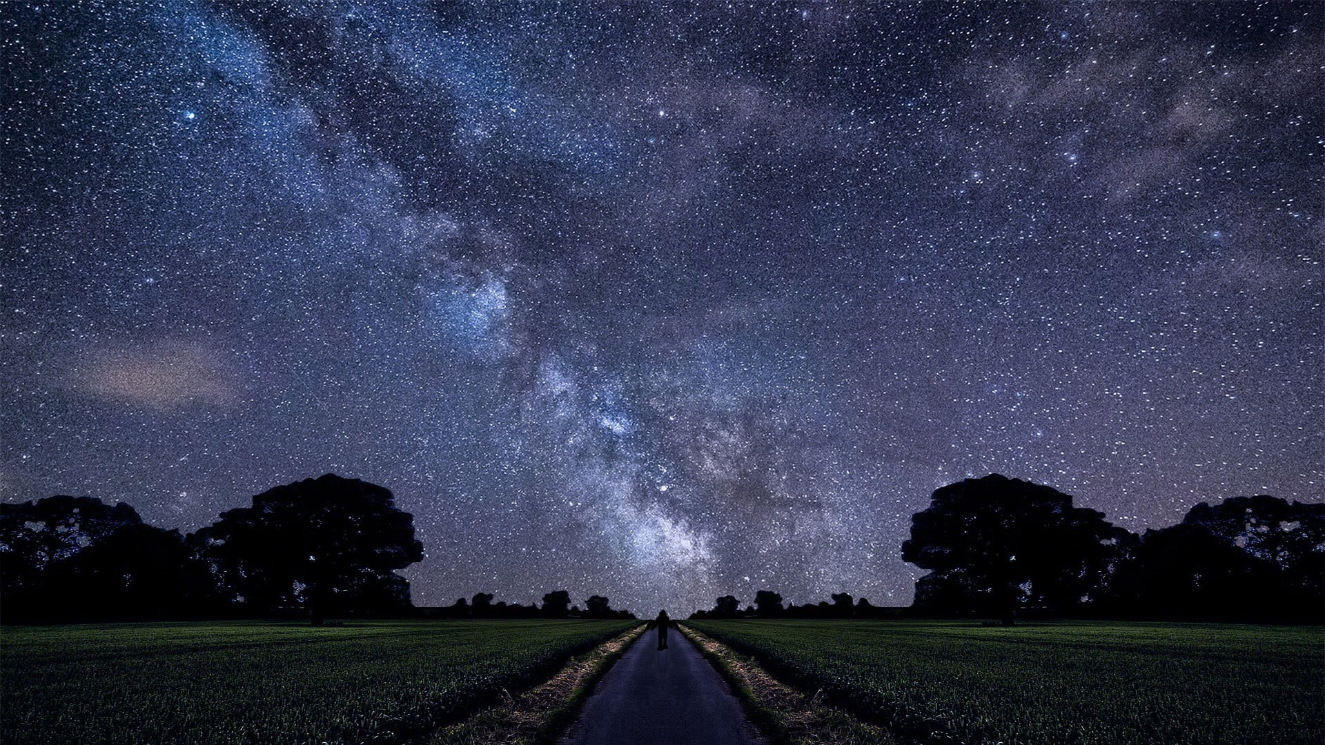 Milky Way, field, road, plant, beauty in nature, star, diminishing perspective, long, astronomy, sky, space, concrete, scenics - nature, stars, tranquil scene, HD Wallpaper