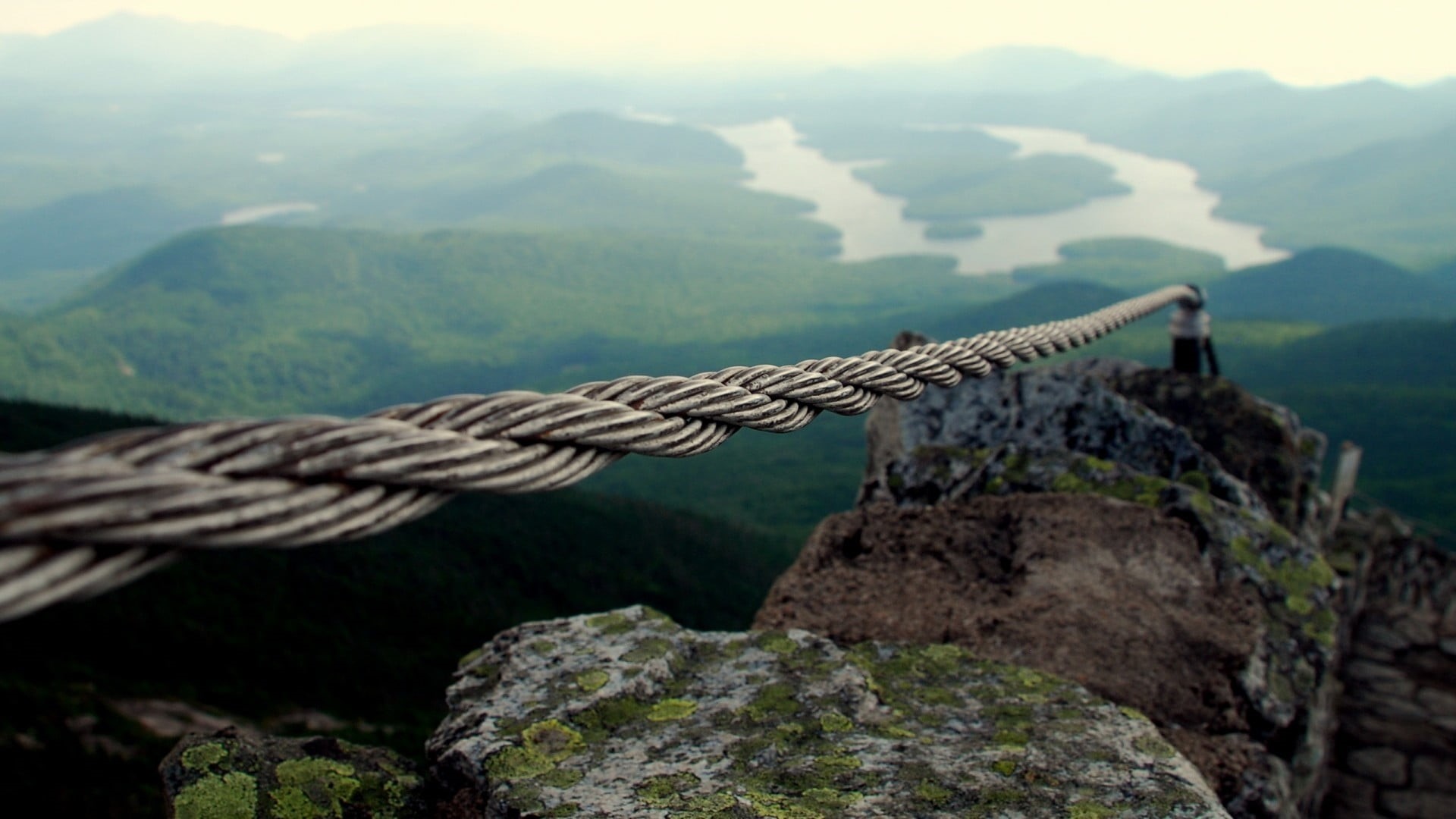 focus on foreground, ropes, rope, non-urban scene, no people, environment, mountain range, tranquility, nature, lake, solid, 1080P, tranquil scene, depth of field, HD Wallpaper