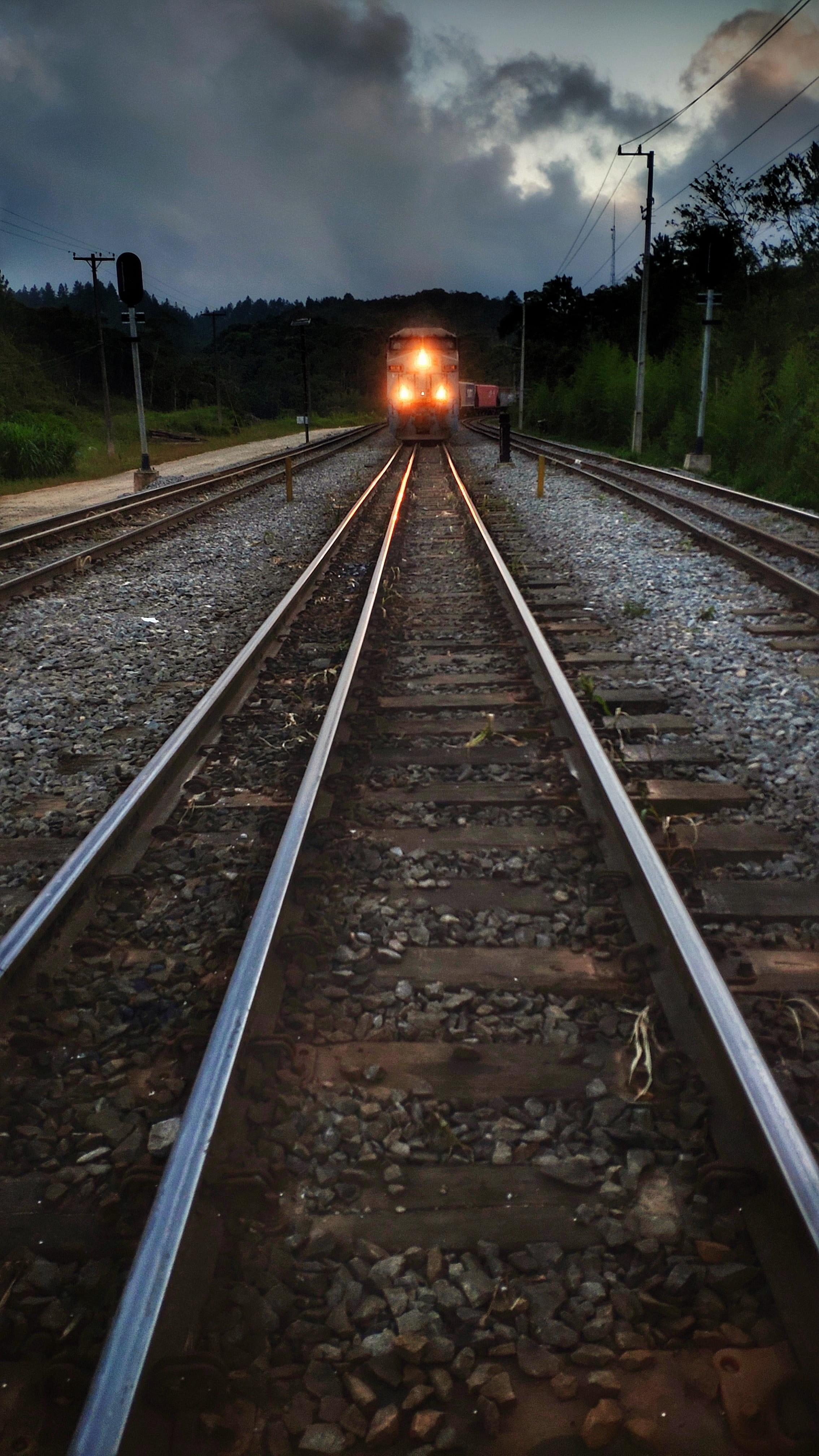 4K, engine, direction, tunnel, vanishing point, no people, sky, brazil, track, slate, cloud - sky, illuminated, road, train station, public transportation, Phone HD Wallpaper