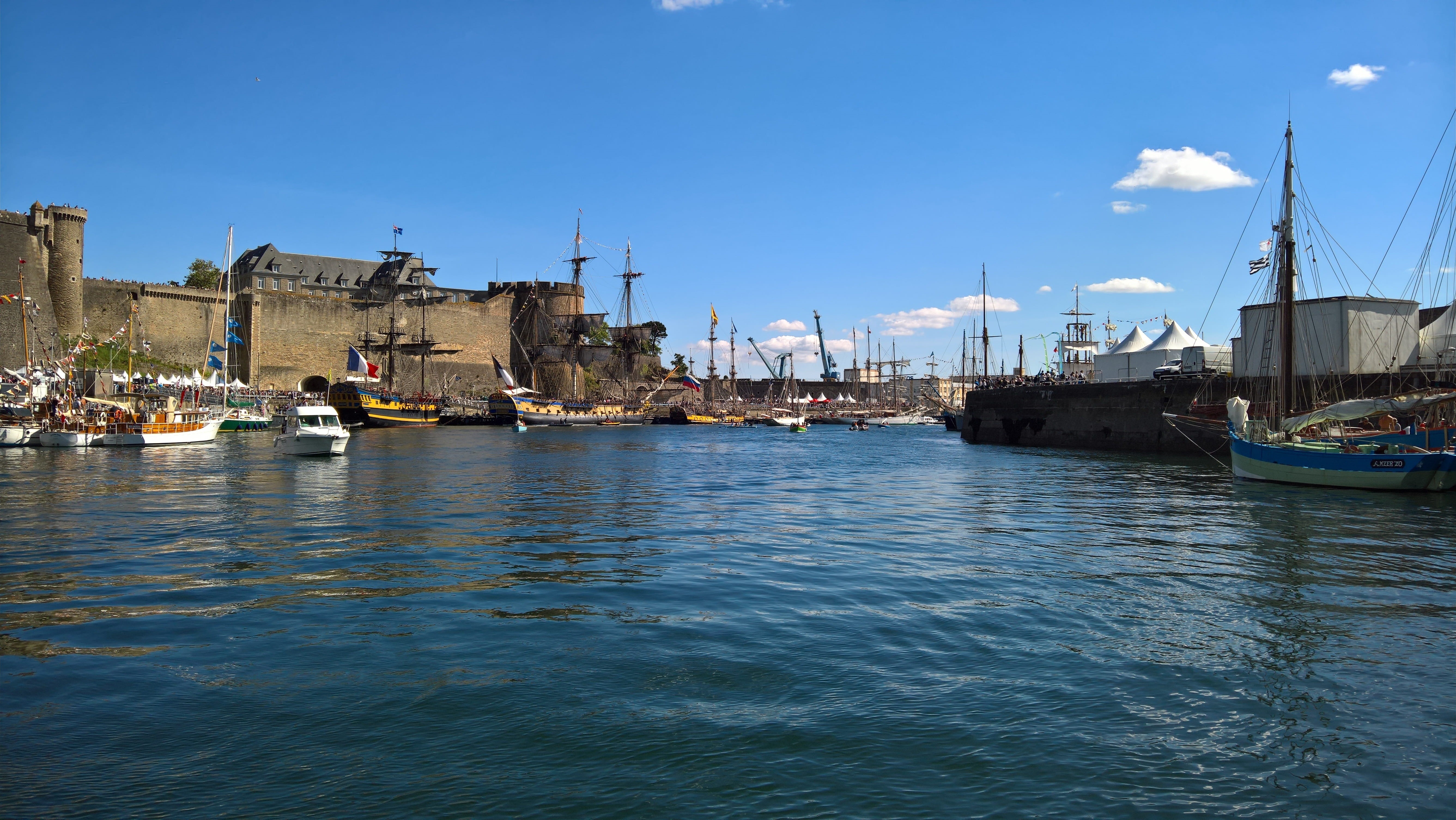 5K, nature, transportation, nautical vessel, water, brest 2016, Sailboat, building, port of brest, waterfront, sky, architecture, ship, travel destinations, HD Wallpaper