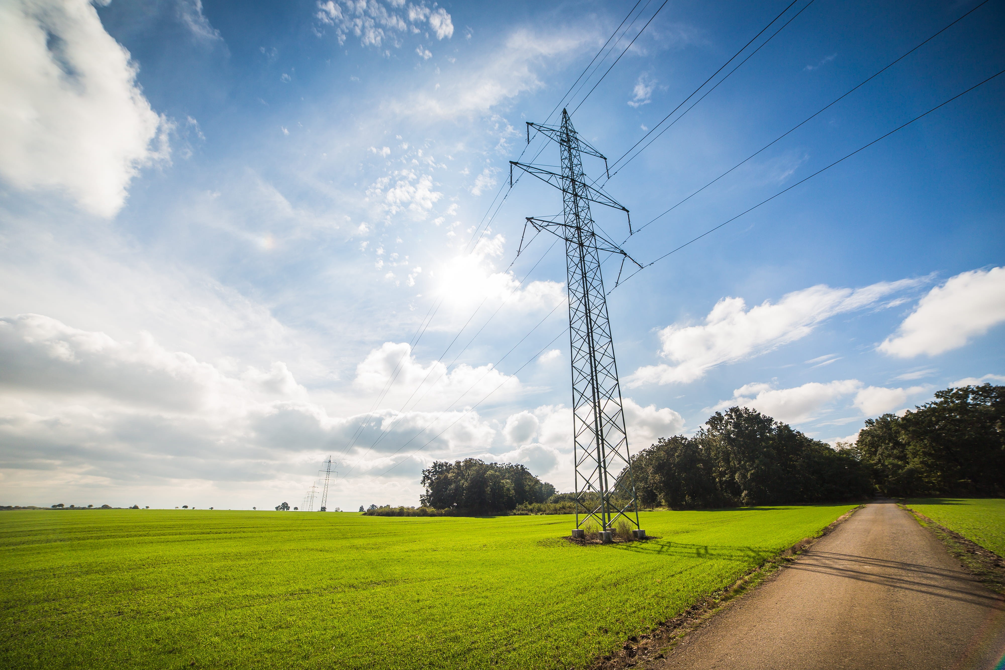 Power Line, outdoors, roads, land, electrical equipment, fuel and Power Generation, field, clouds, green Color, day, tree, rural Scene, top, eco, industry, HD Wallpaper