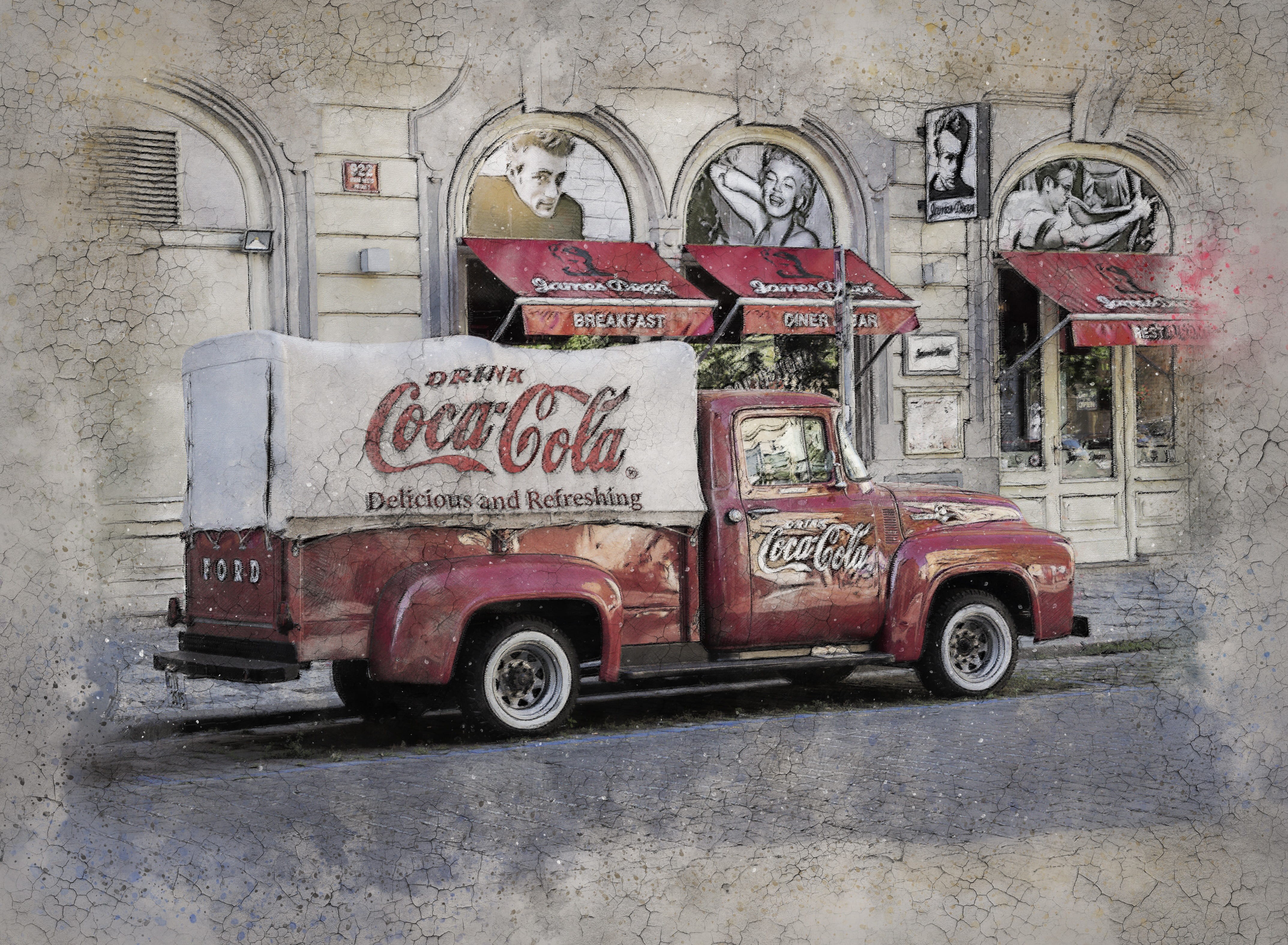 digital manipulation, delivery, red, old, sign, coca cola, day, no people, auto, digital art, wall - building feature, travel, built structure, capital, HD Wallpaper