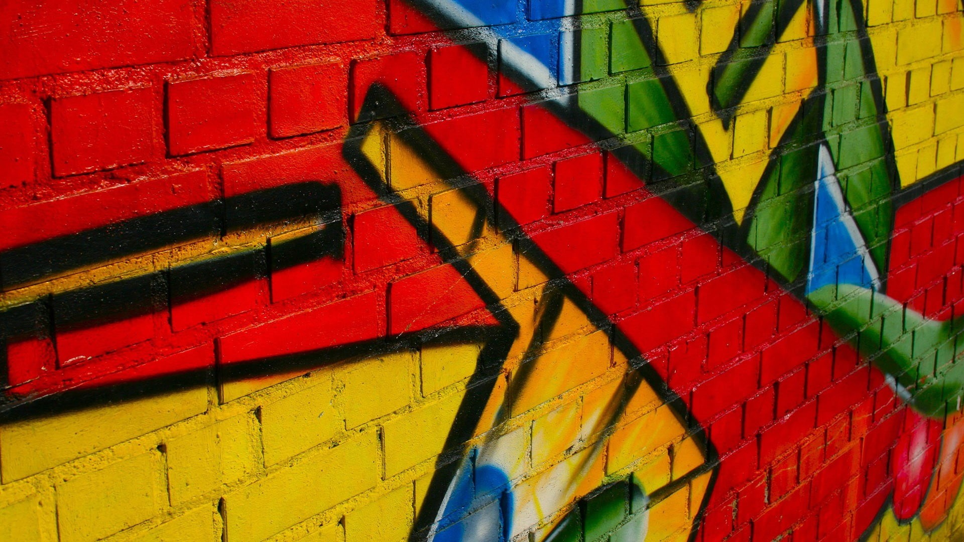 red, mural, wall - building feature, close-up, wall, yellow, day, metal, architecture, blue, art and craft, 1080P, vibrant color, paint, built structure, HD Wallpaper