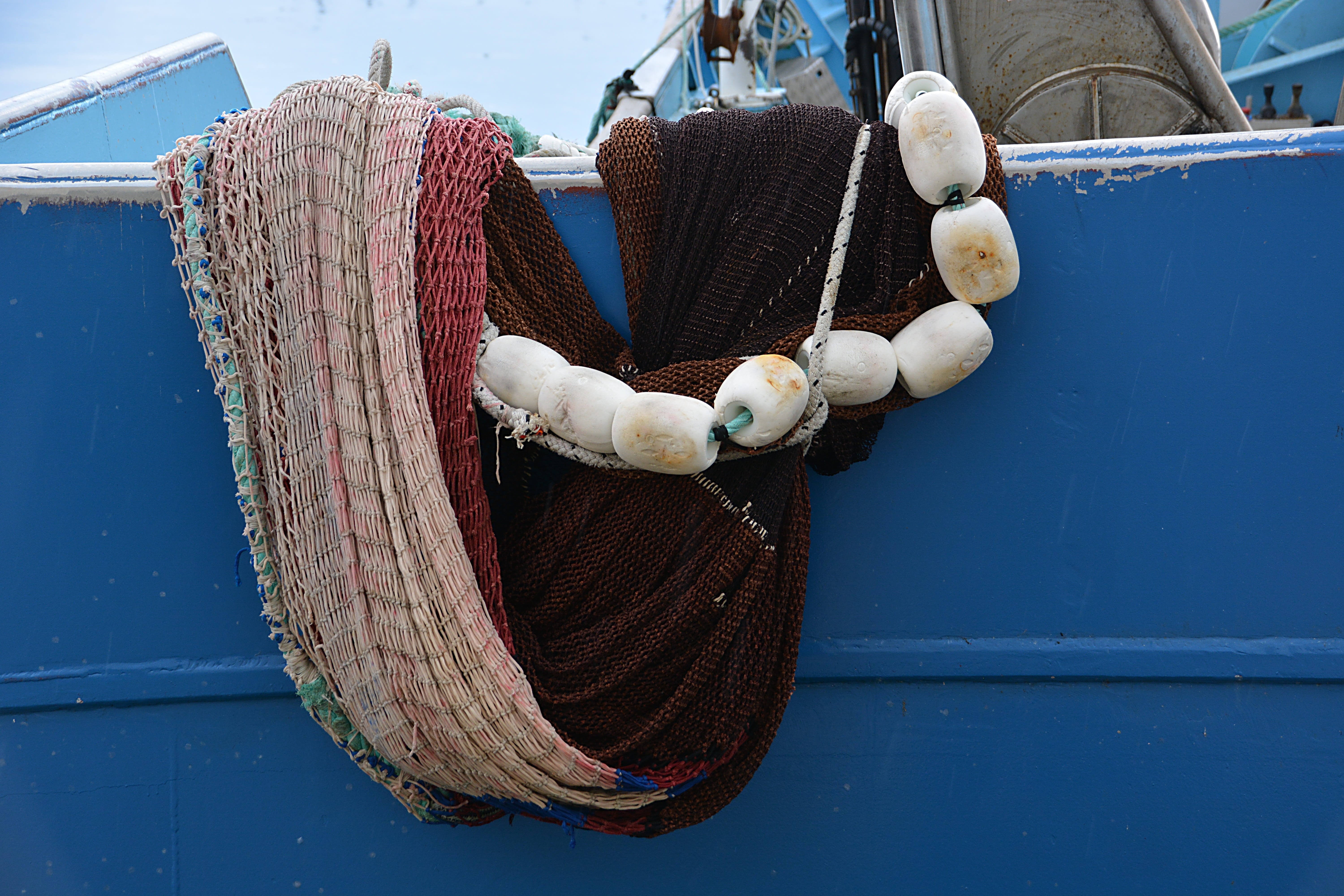 fishnet, day, fishing industry, netting, fisherman boat, close-up, no people, buoy, docks, focus on foreground, commercial fishing net, red, trawler, harbor, HD Wallpaper