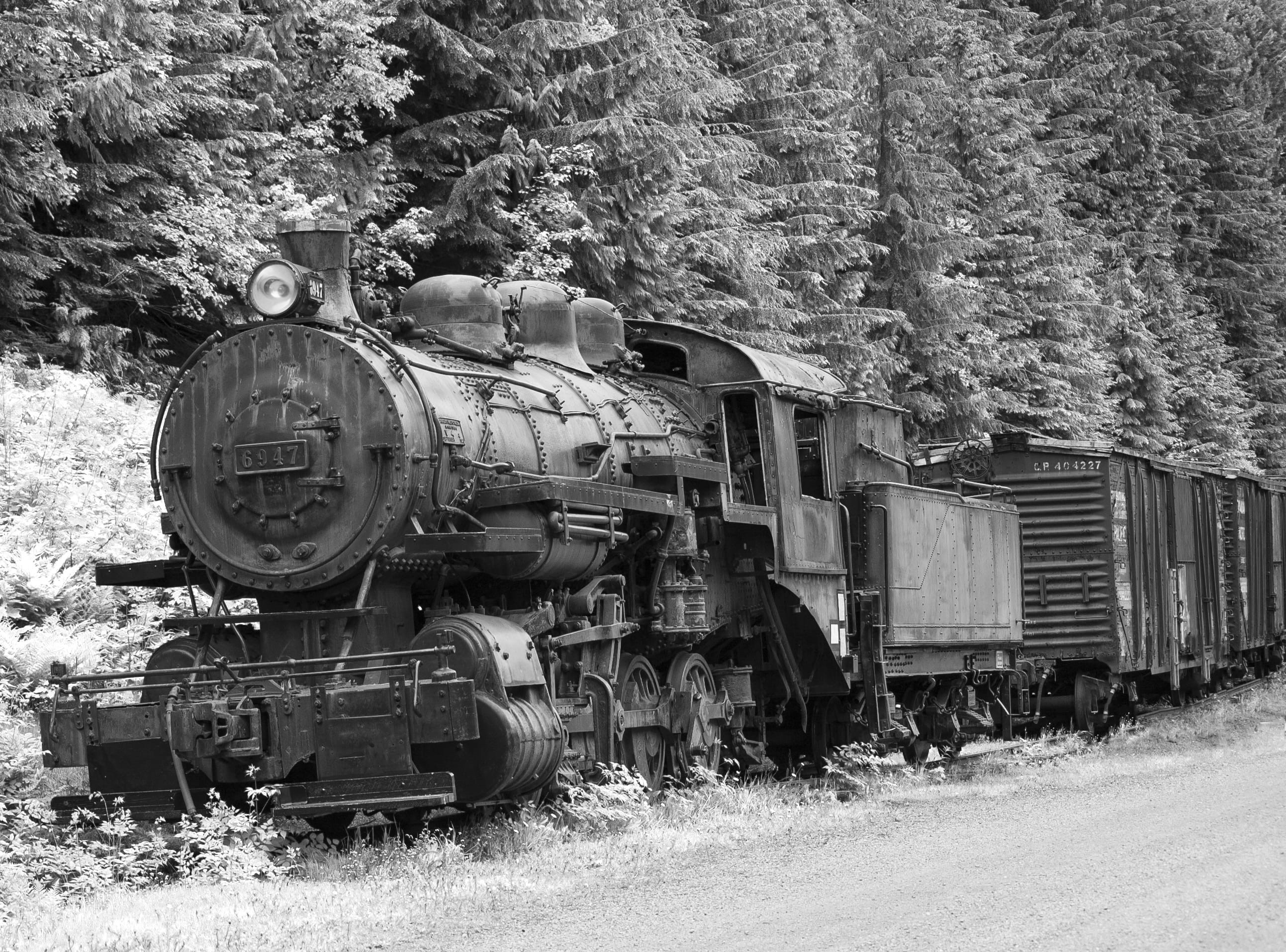 land vehicle, pacific, cargo, land, shunting yard, depot, old-fashioned, grayscale, Train, historic, Steam, c, speed, retro, no people, outdoors, industrial, HD Wallpaper