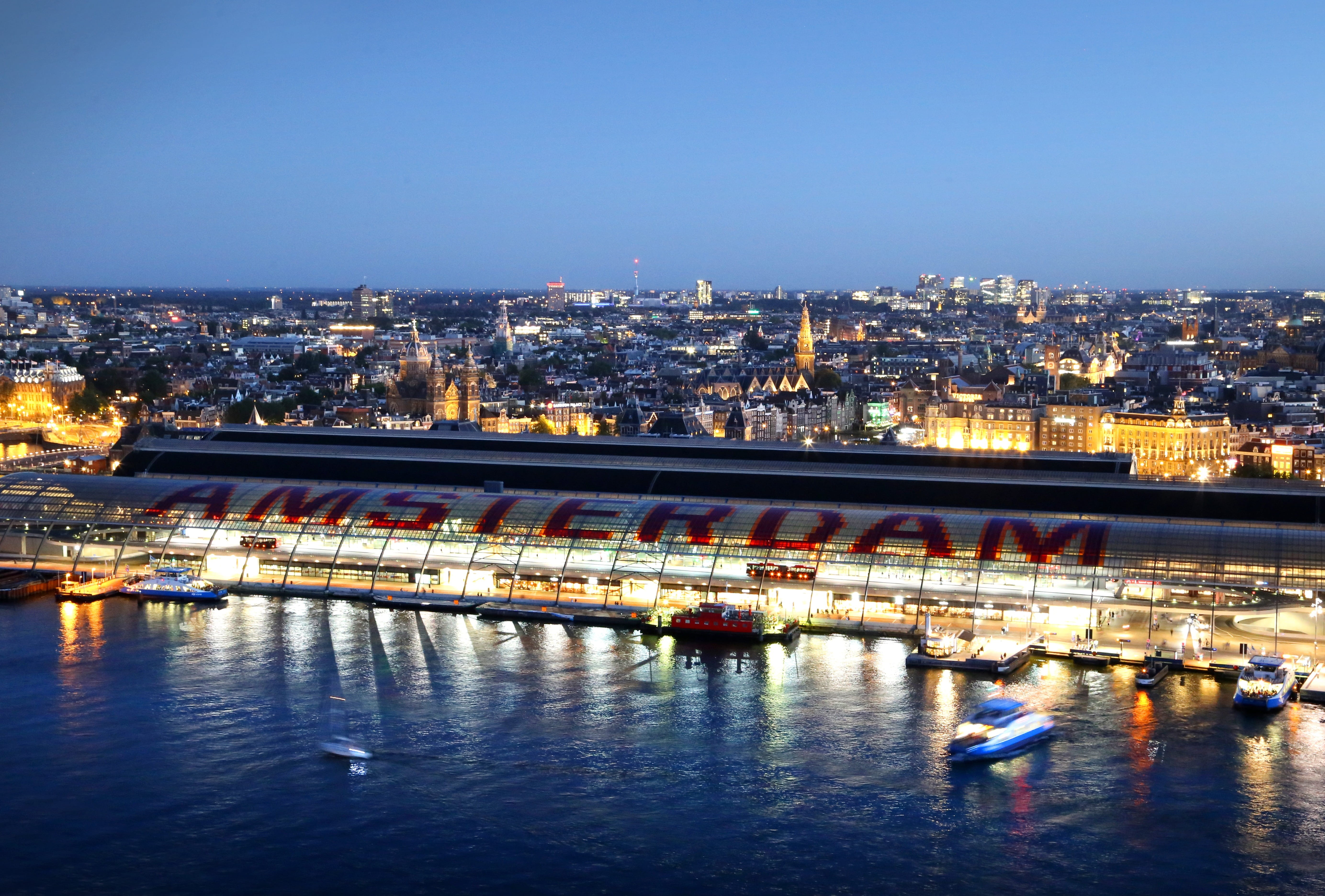 night, water, transportation, sky, facade, netherlands, bridge, travel destinations, harbor, railway, Amsterdam, train, 5K, government, building exterior, HD Wallpaper
