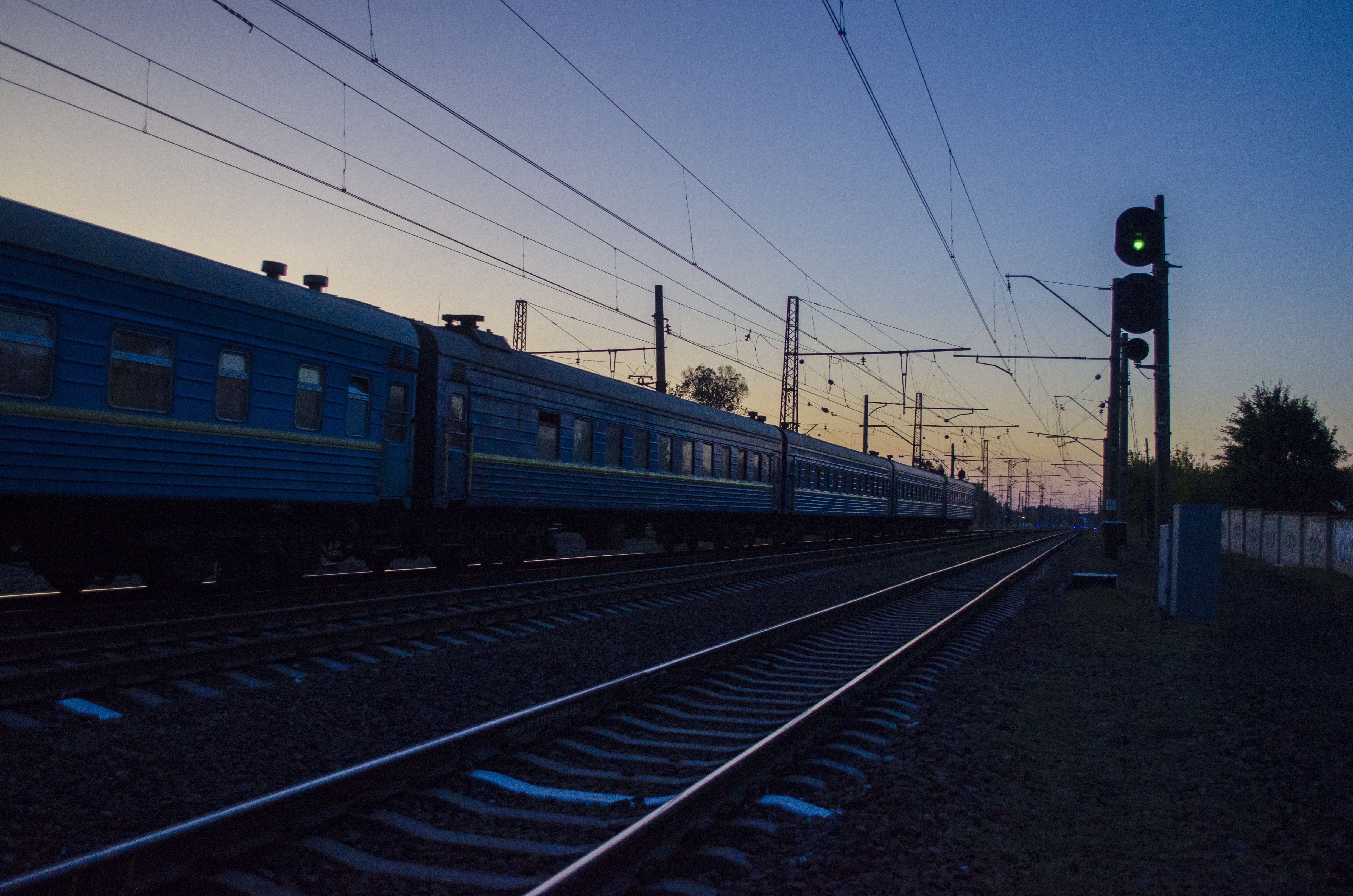 iron, train, night, interchange, suetsid, technology, mode of transportation, composition, sleepers, node, evening, railroad track, 4K, motion, road, locomotive, HD Wallpaper
