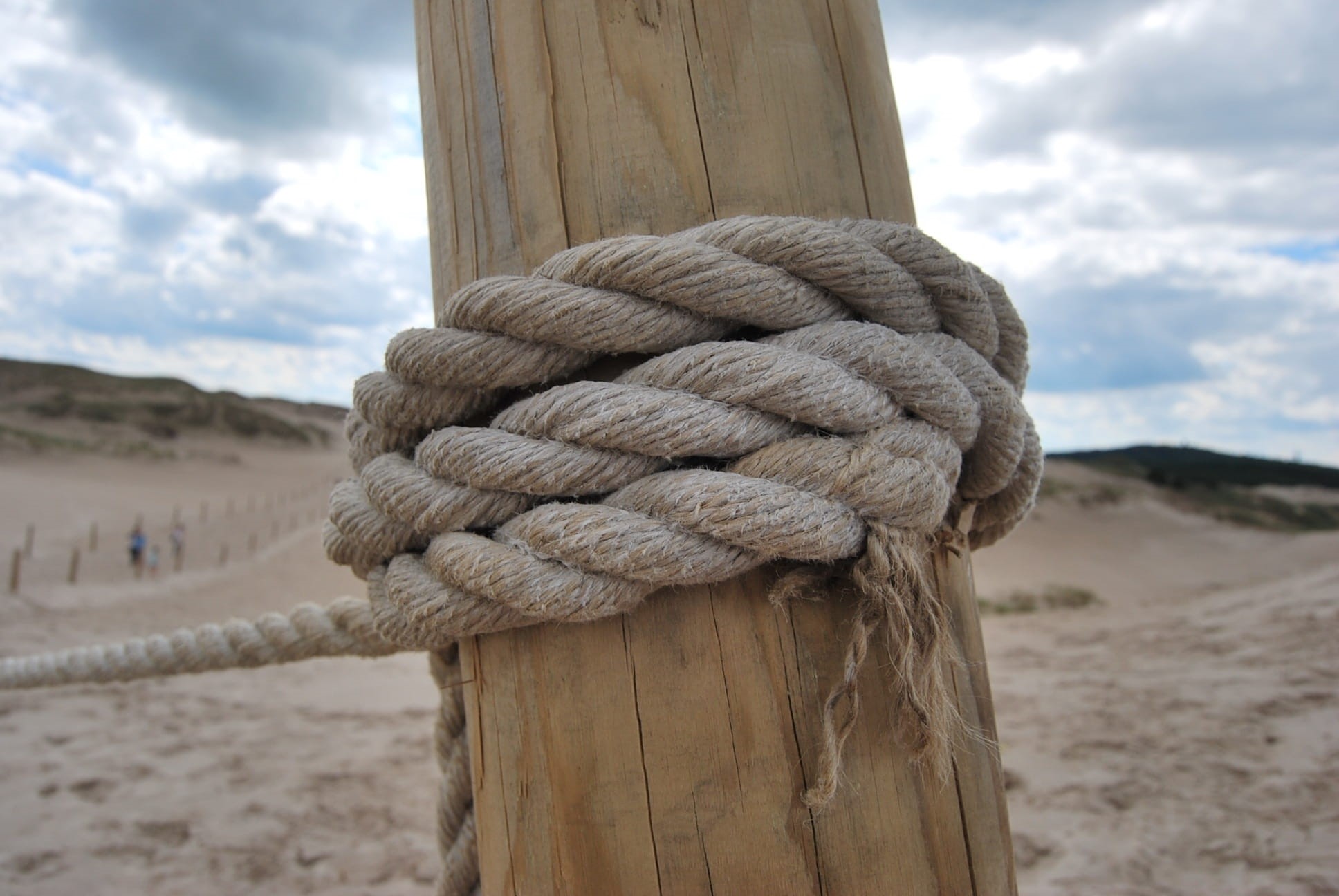 tied up, twisted, land, day, post, textured, Beach, rope, tied knot, connection, Nature, close-up, 1080P, strength, sky, wood - material, cloud - sky, HD Wallpaper