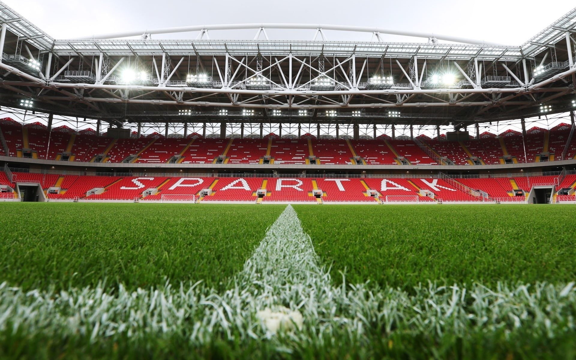Lawn, green, Football, Field, soccer, Stadium, Lights, 1080P, FC, Spartak, HD Wallpaper