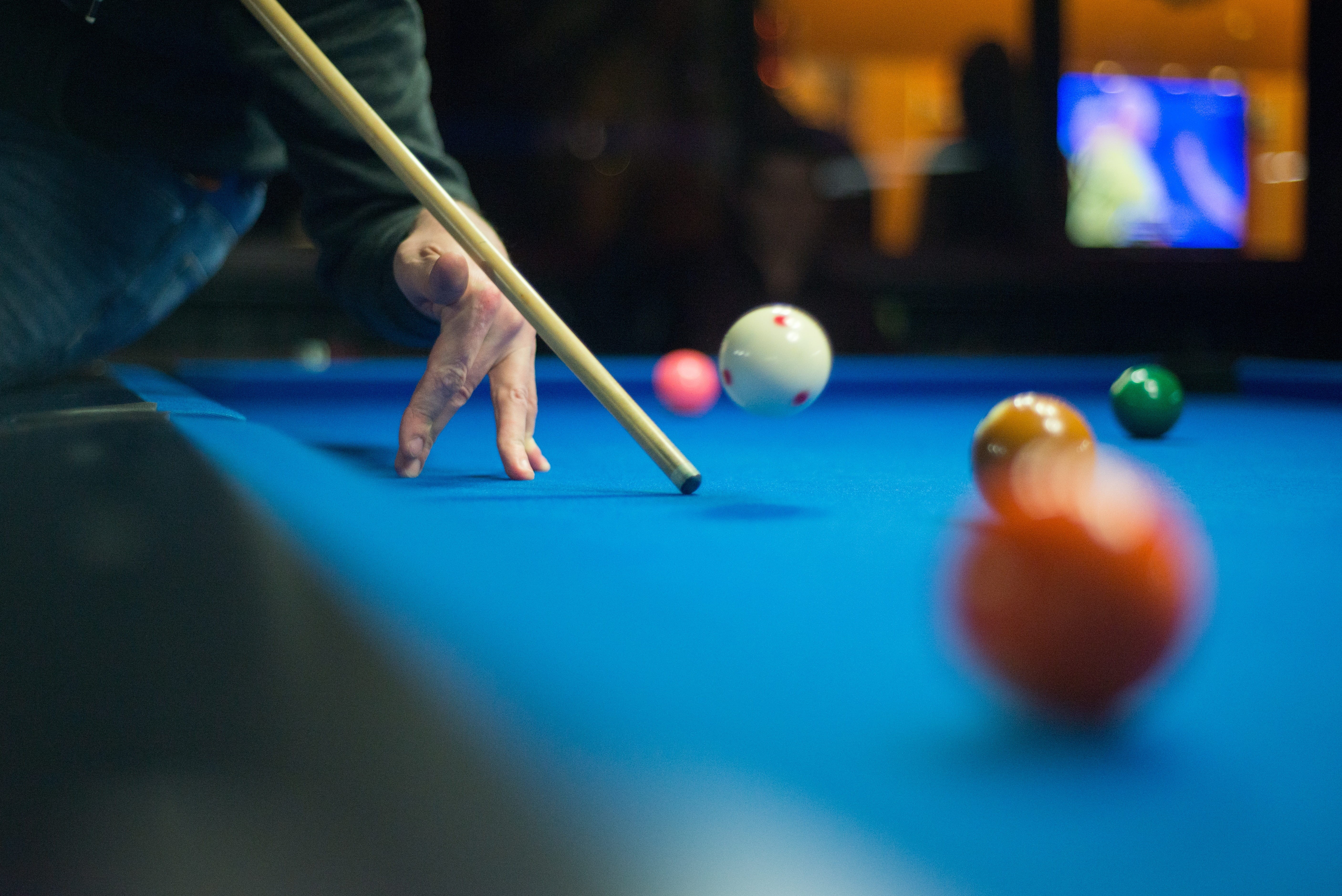 hobby, fun, indoors, human hand, sport, playing, selective focus, game, pool ball, competition, jump shot, billiard, pool, concentration, close-up, round, HD Wallpaper