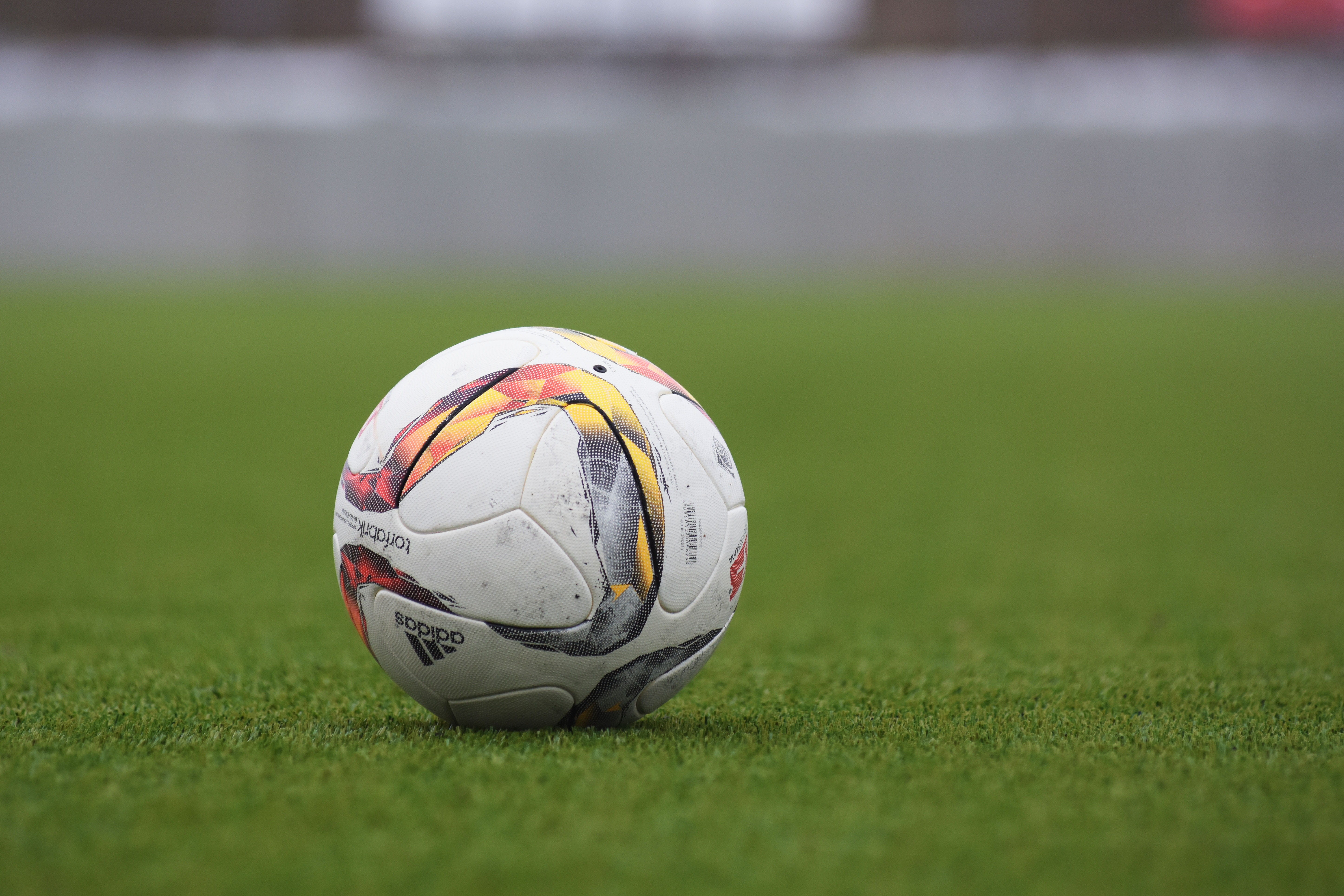 soccer field, ball, single object, Adidas, grass, gray, day, no people, nature, plant, white, playing field, focus on foreground, 5K, lawn, green color, HD Wallpaper