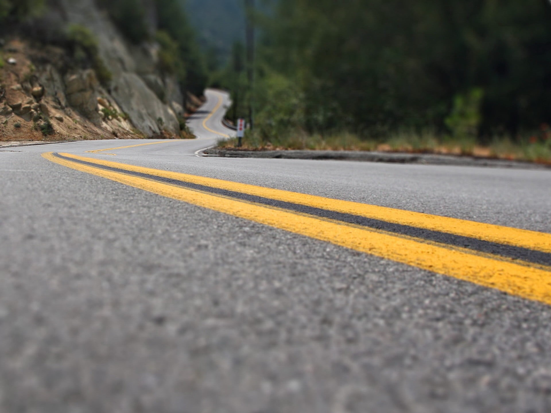 tree, scenics, road, selective focus, direction, speed, dividing Line, road marking, traffic, outdoors, landscape, city, mountain, the way forward, surface level, HD Wallpaper