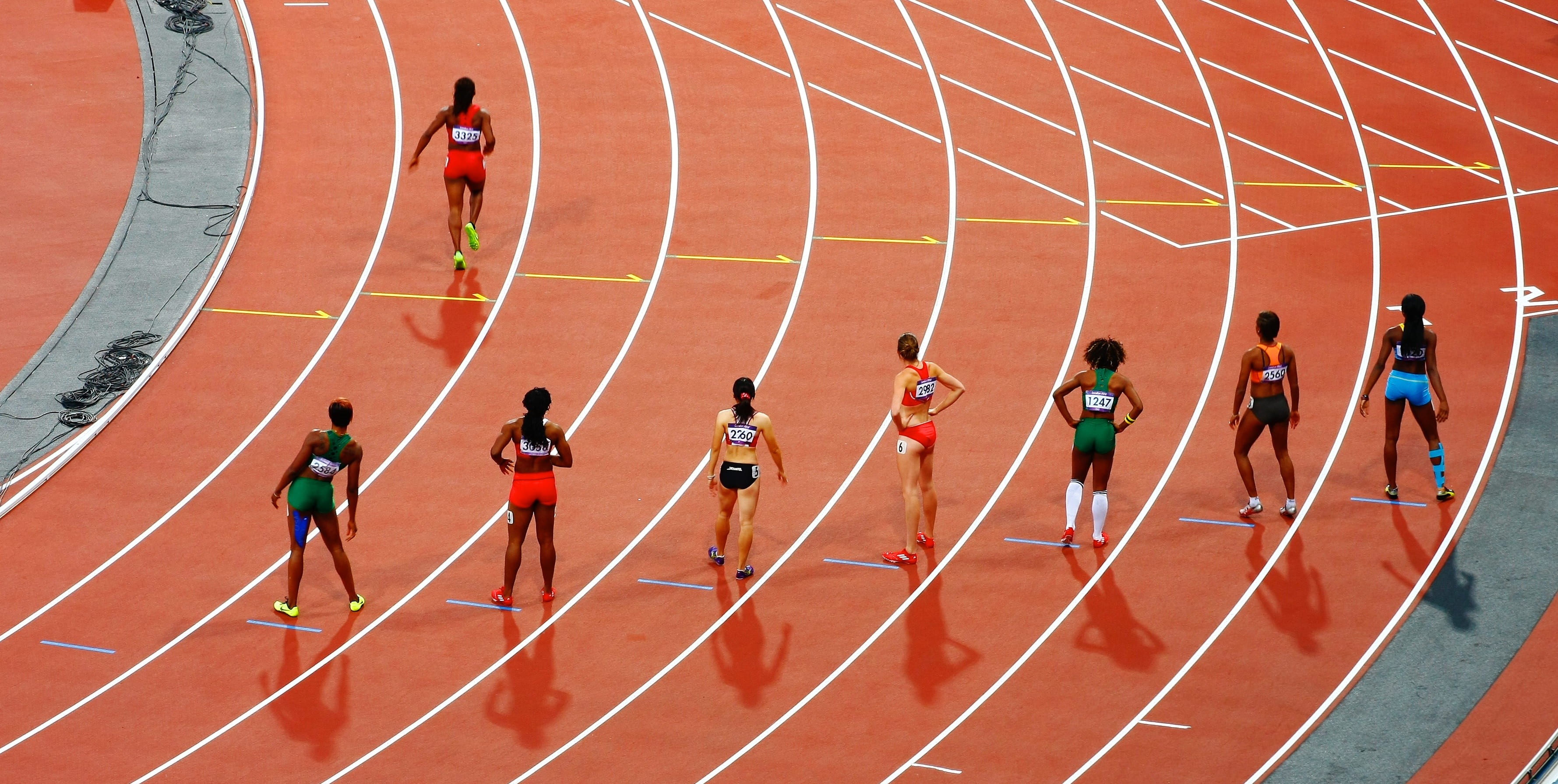 effort, sports track, women, rainy, track, team, sports event, challenge, track starting block, runner, men, full length, field, running track, athlete, HD Wallpaper