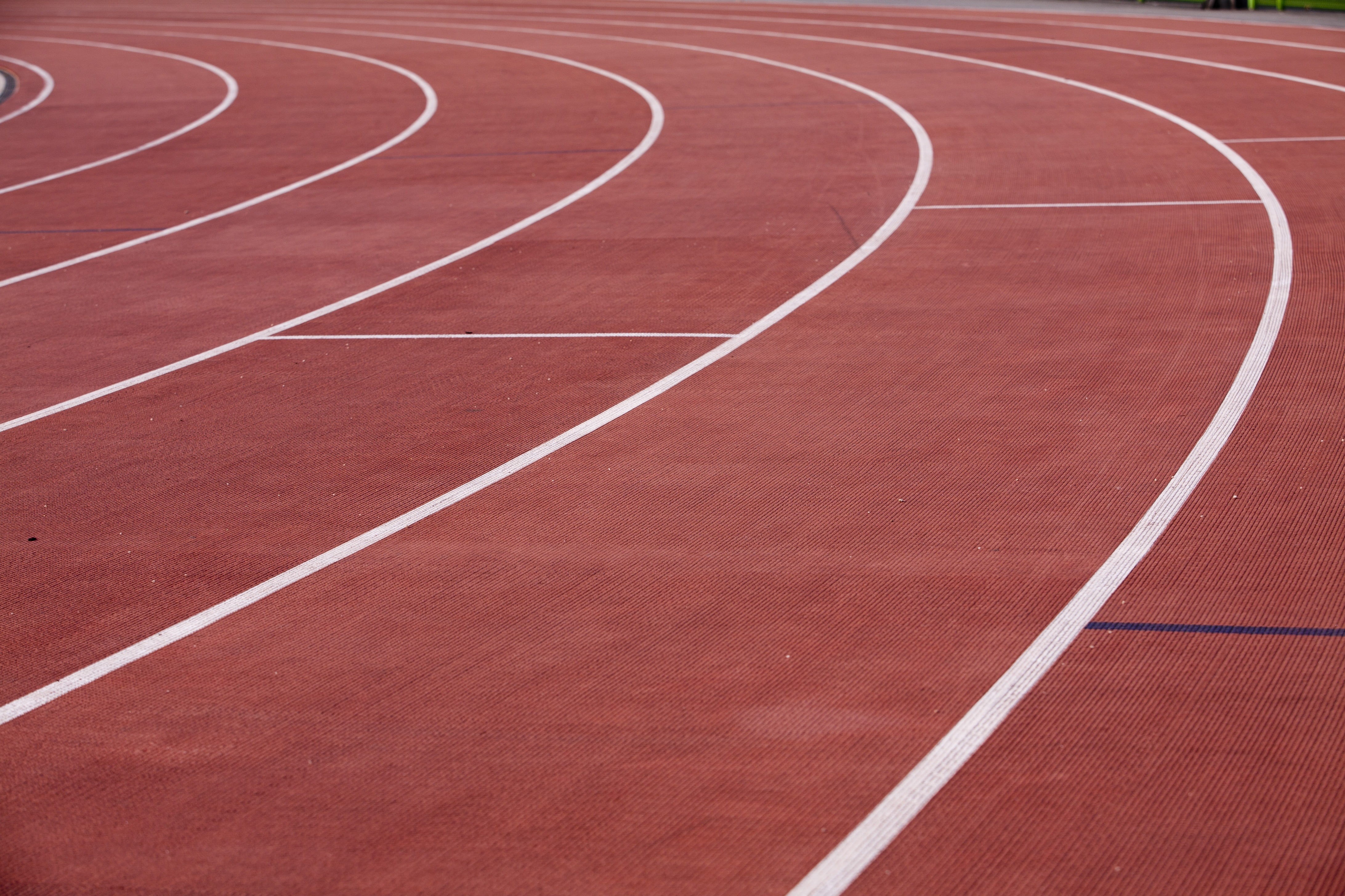 running, athletics, sports track, field, stadium, day, jogging, 4K, exercise, athletes, competitive sport, red, playground, white color, running track, HD Wallpaper