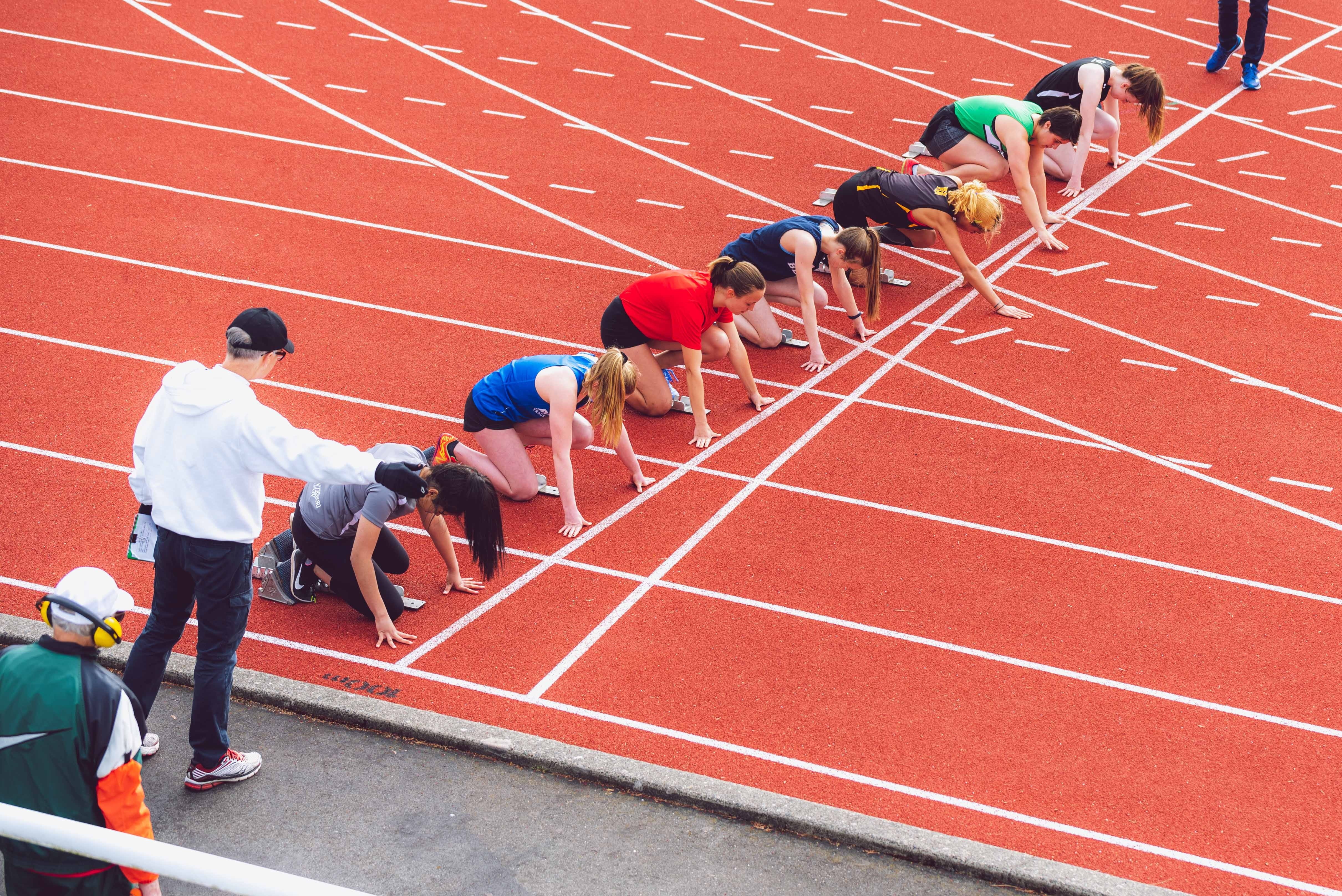 exercising, track starting block, day, competitive sport, athletes, fast, training, school, exercise, track and field athlete, competitors, competition, HD Wallpaper