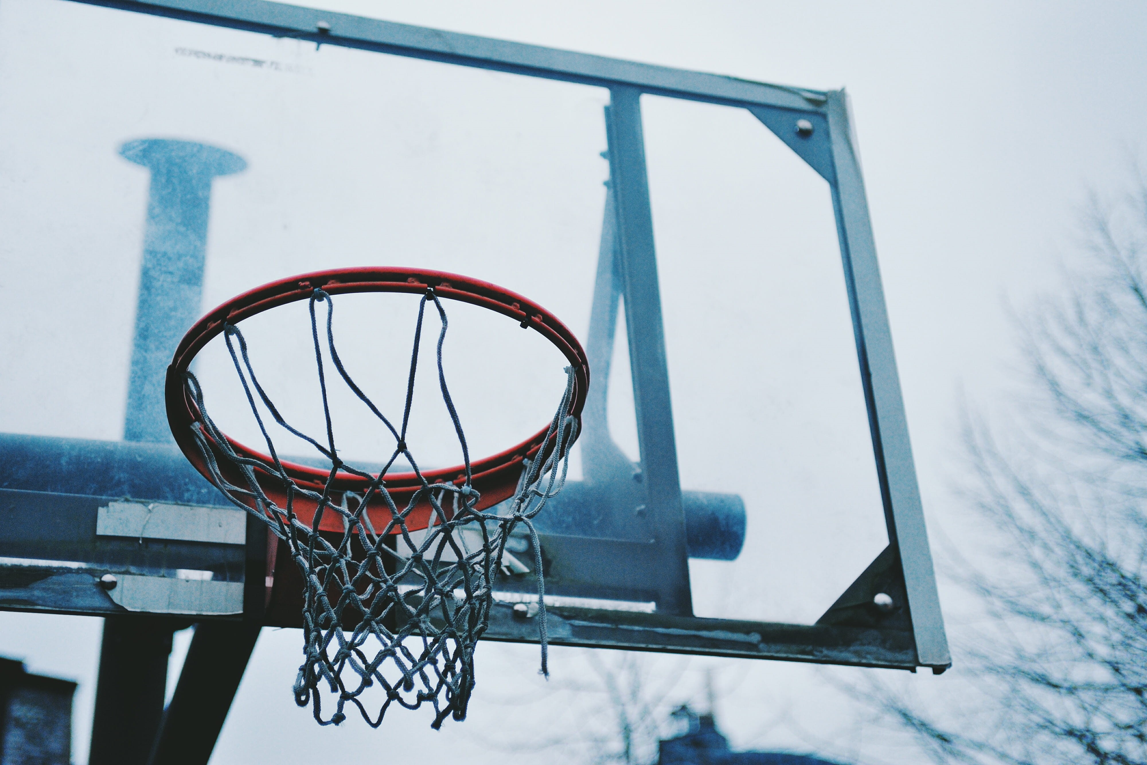 equipment, 4K, shape, court, Closeup, day, winter, low angle view, sky, leisure games, basketball - Ball, nature, focus on foreground, sport, hoop, architecture, HD Wallpaper