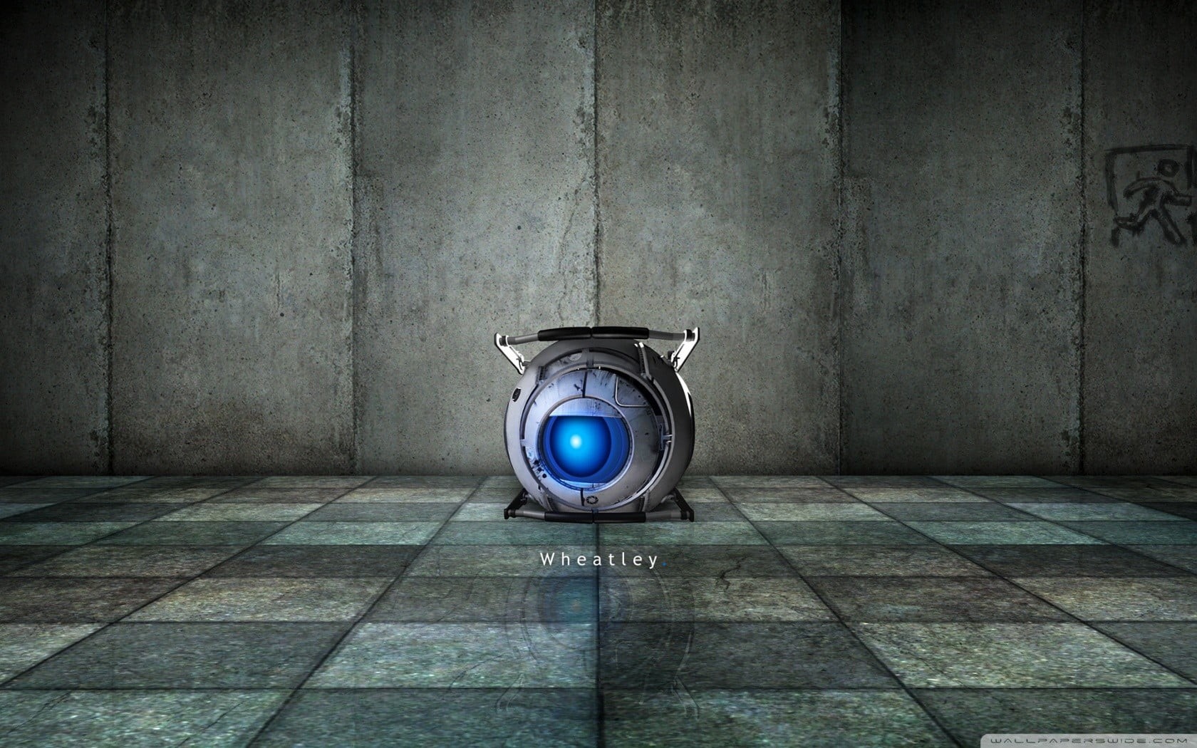 lighting equipment, video games, single object, tile, wall - building feature, flooring, Portal 2, abandoned, gray, blue, no people, architecture, round, HD Wallpaper