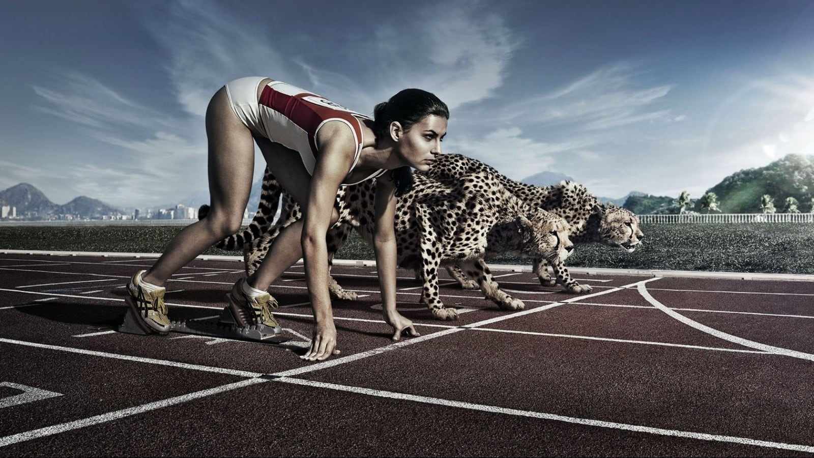 running, track starting block, neck, exercising, crew, start, red, digital art, sports race, track and field athlete, top, adult, cheetahs, competition, HD Wallpaper