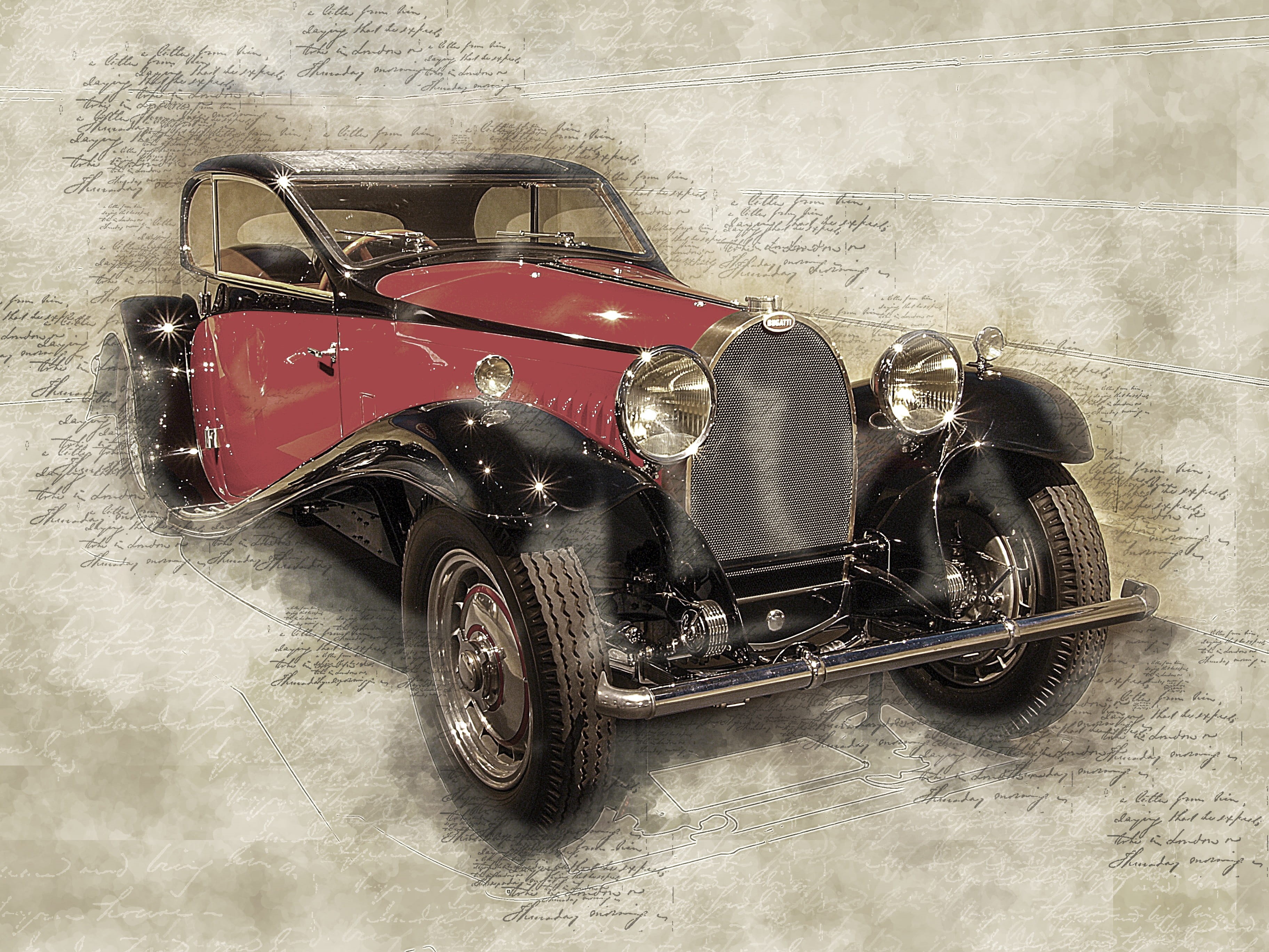 machine, red, lovely, no people, automobile, vehicle, nostalgia, beautiful, digital manipulation, stationary, photo art, car, wall - building feature, old, HD Wallpaper