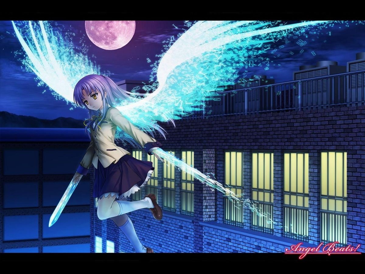 architecture, hair, leisure activity, floral, hairstyle, 480P, Angel Beats!, young women, casual clothing, digital composite, night, standing, women, three quarter length, HD Wallpaper