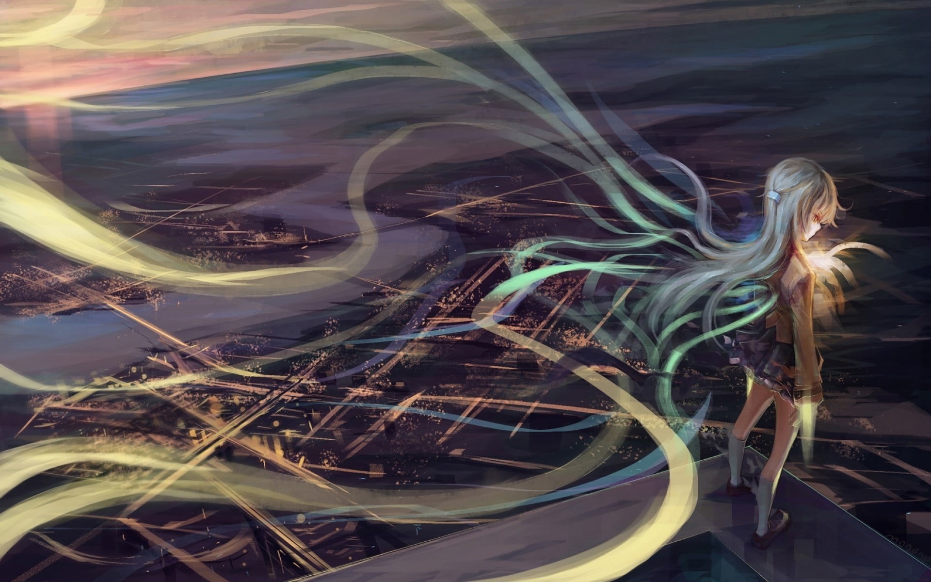 illuminated, nature, night, blurred motion, 1080P, character, outdoors, anime, light trail, Angel Beats!, land, city, anime girls, no people, close-up, HD Wallpaper