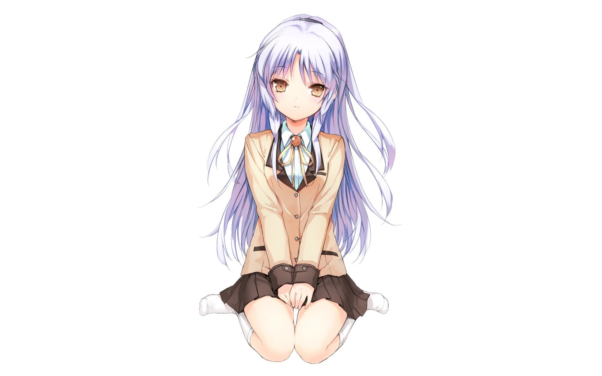 females, front view, hairstyle, copy space, white background, young adult, full length, cut out, 1080P, women, lifestyles, sitting, Tachibana Kanade, portrait, HD Wallpaper