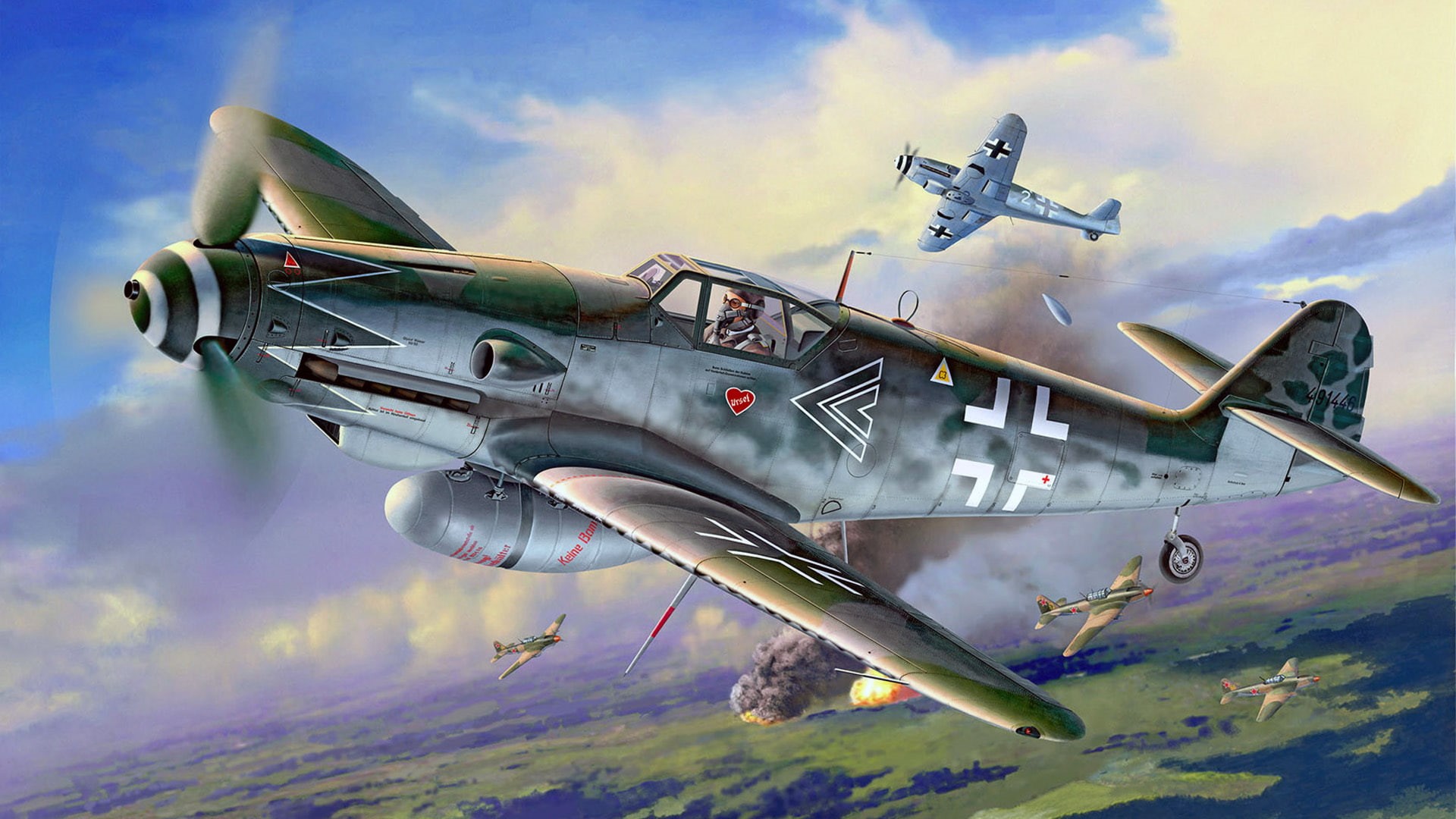 Messerschmitt, Gustav, figure, on the move, Il-2, sky, gray, plane, single object, aggression, motion, mode of transportation, airplane, air vehicle, military airplane, HD Wallpaper