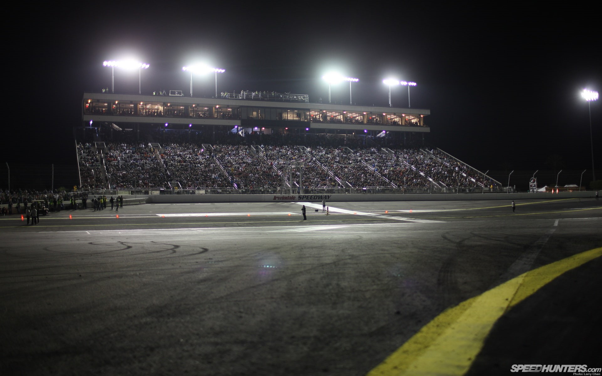 track, lights, 1080P, racing, hd, night, cars, benches, race, HD Wallpaper