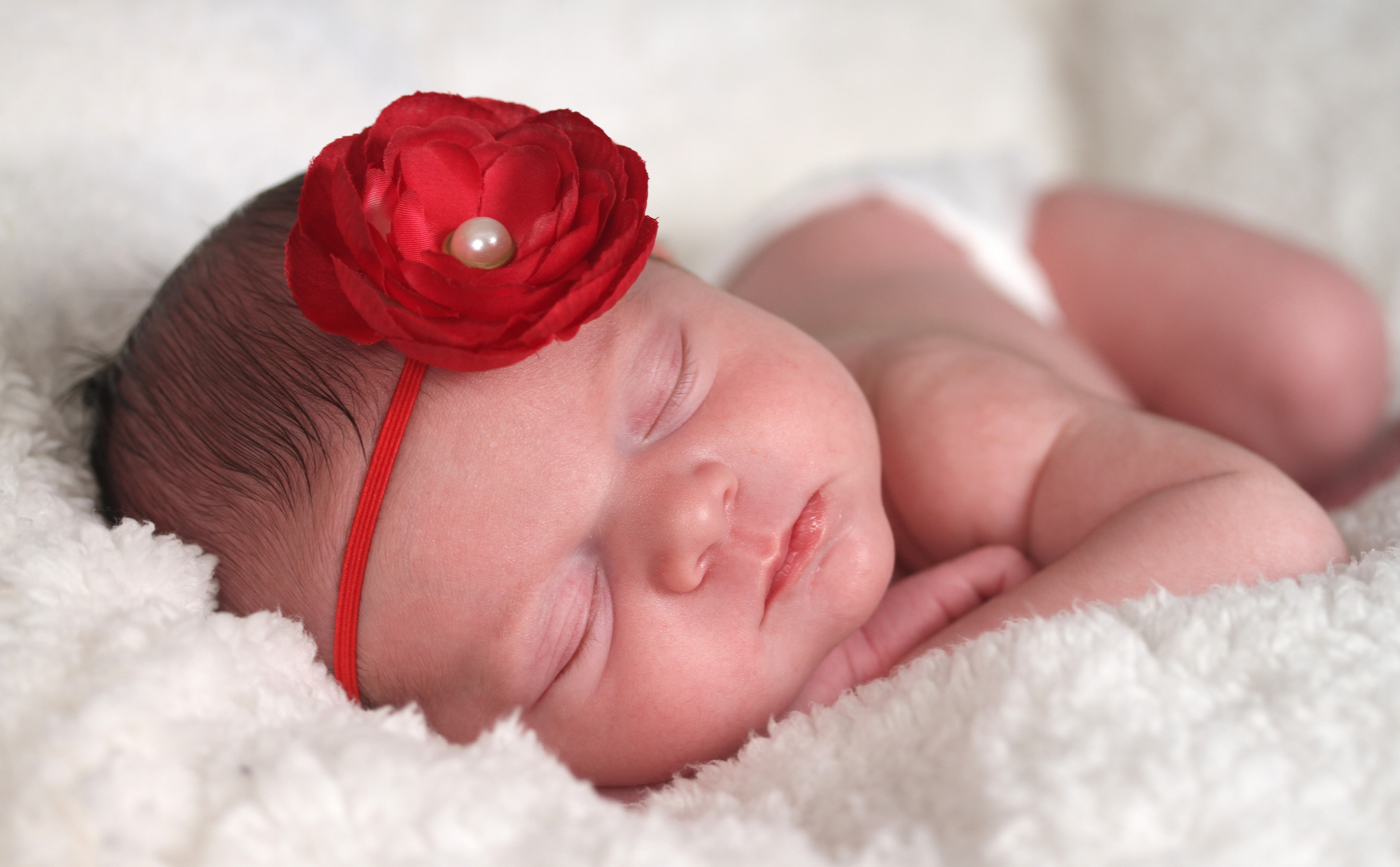 red, child, one person, headband, sleeping, blanket, fragility, close-up, indoors, childhood, lying down, innocence, young, Artistic, flower, Beautiful, HD Wallpaper