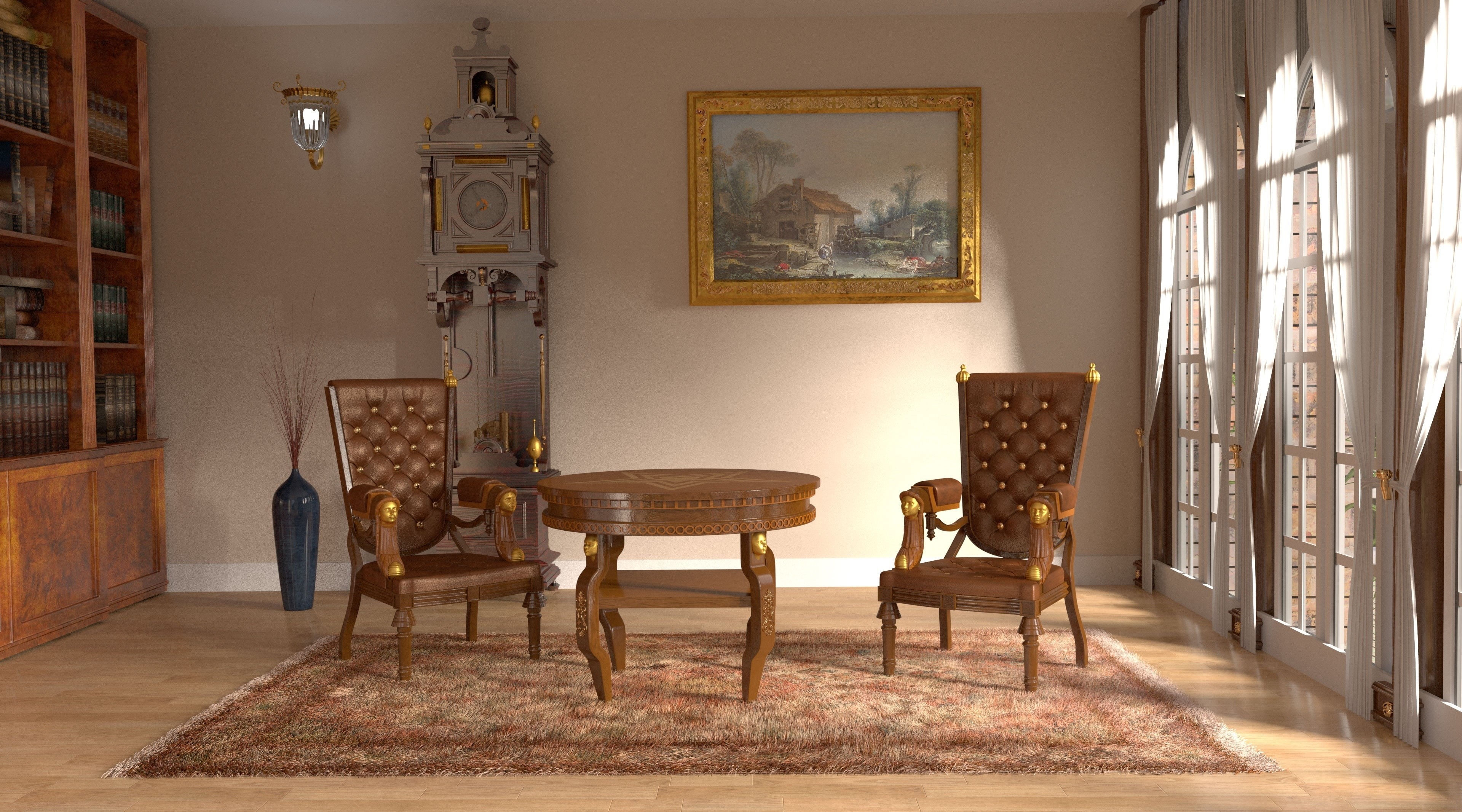 paintings, Palace, computergraphics, 3D, architecture, Home, Design, book, antique, frame, 3DArt, chair, 3DComputerGraphics, window, Relax, lighting equipment, HD Wallpaper