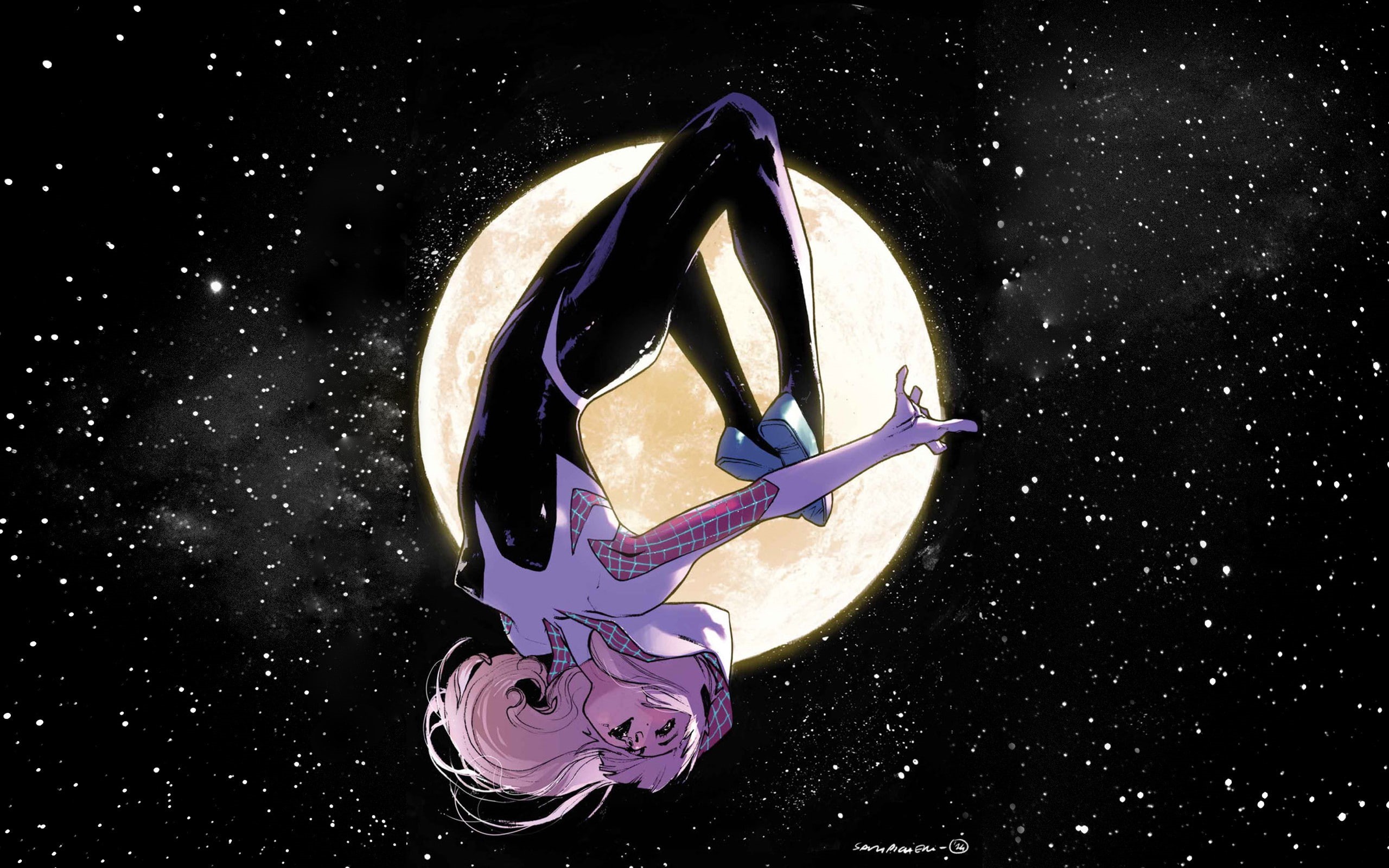 Spider-Man, Gwen Stacy, 2K, Moon, stars, Marvel Comics, Spider-Gwen, HD Wallpaper