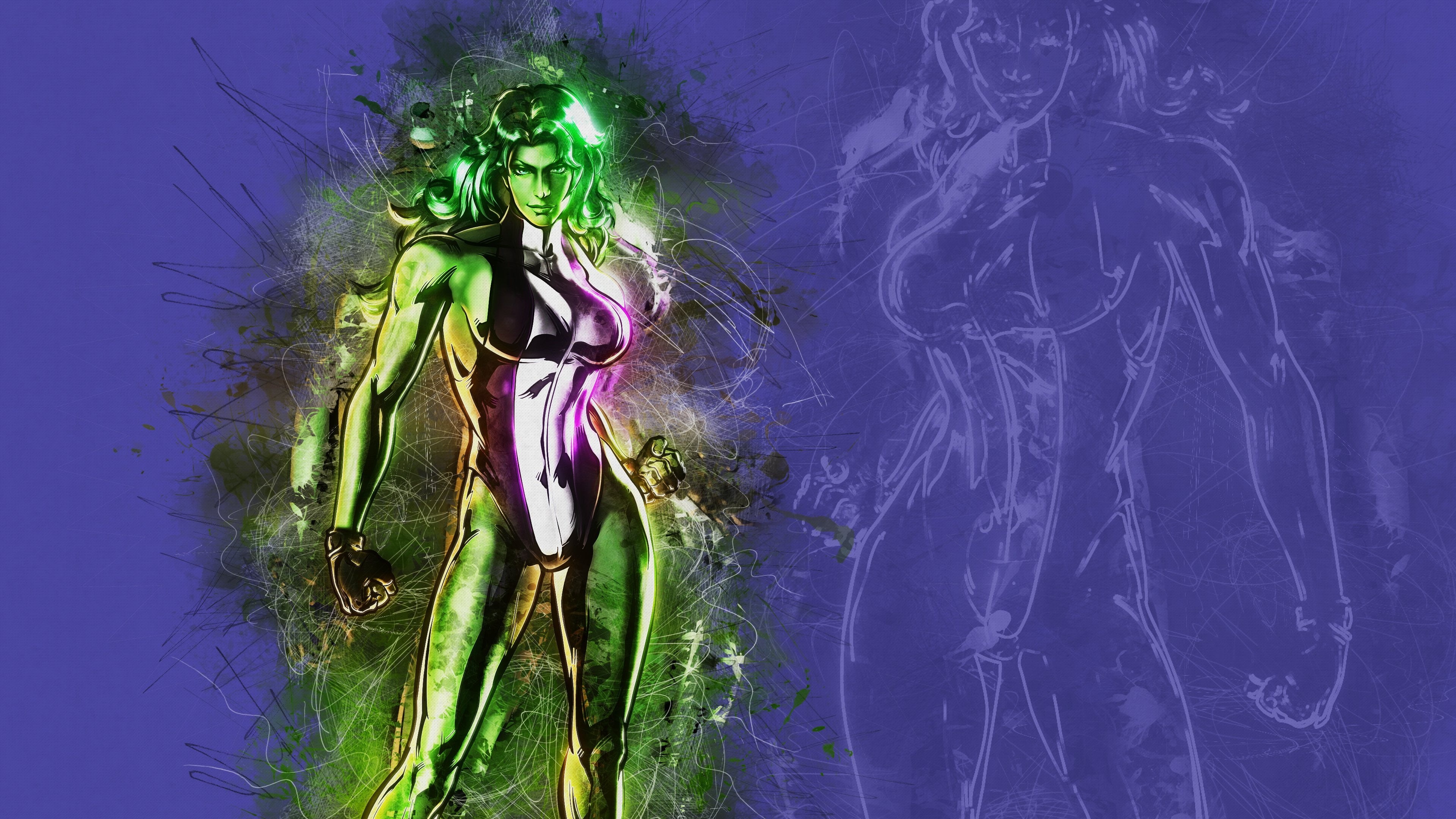 vegetable, blue, hero, green color, close-up, low angle view, She-Hulk, multi colored, indoors, artwork, Marvel vs. Capcom 3: Fate of Two Worlds, plant, HD Wallpaper