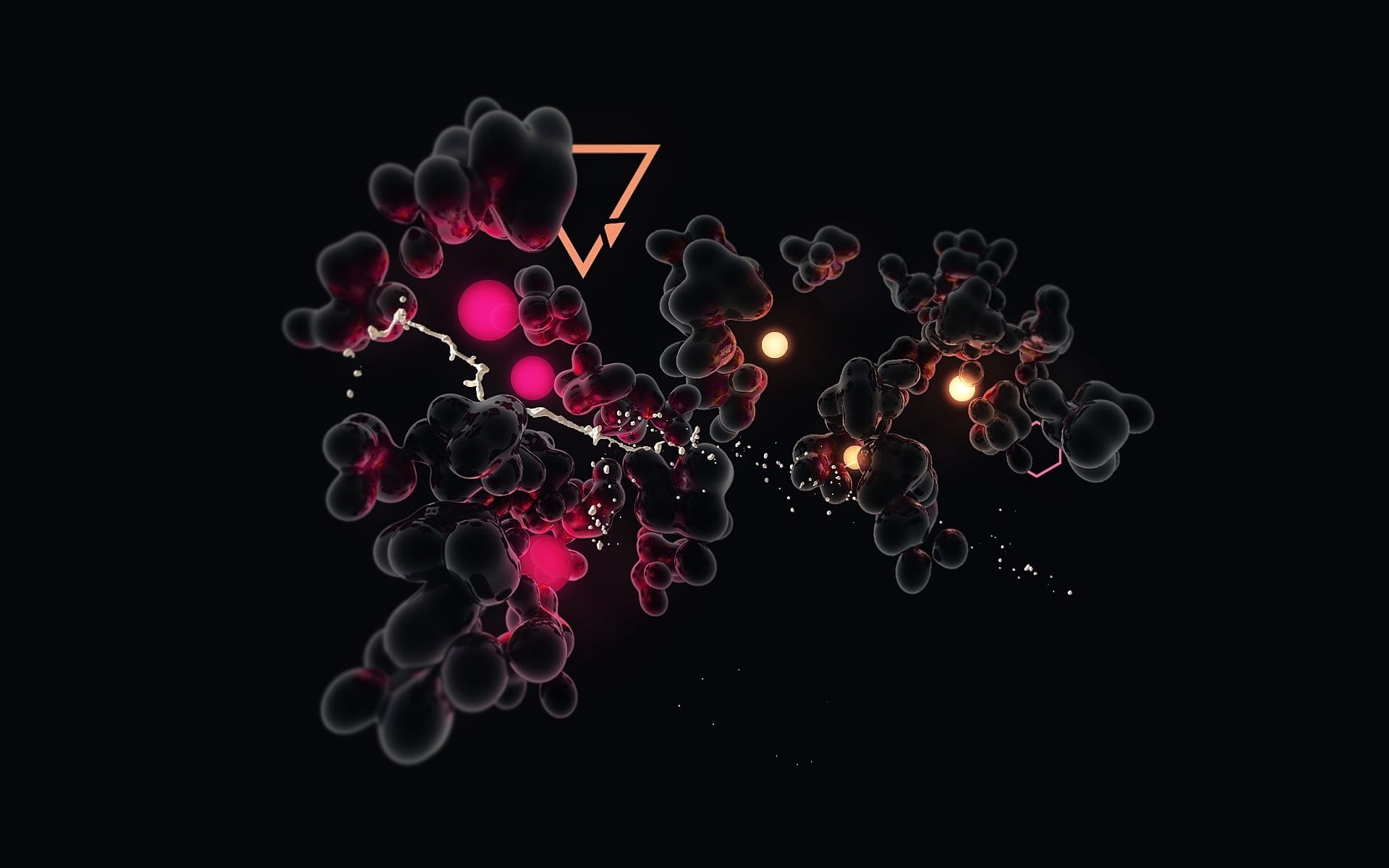 technology, illustration, cell, digitally Generated Image, shapes, 1080P, sky, black Color, purity, three-dimensional Shape, science, particle, indoors, HD Wallpaper