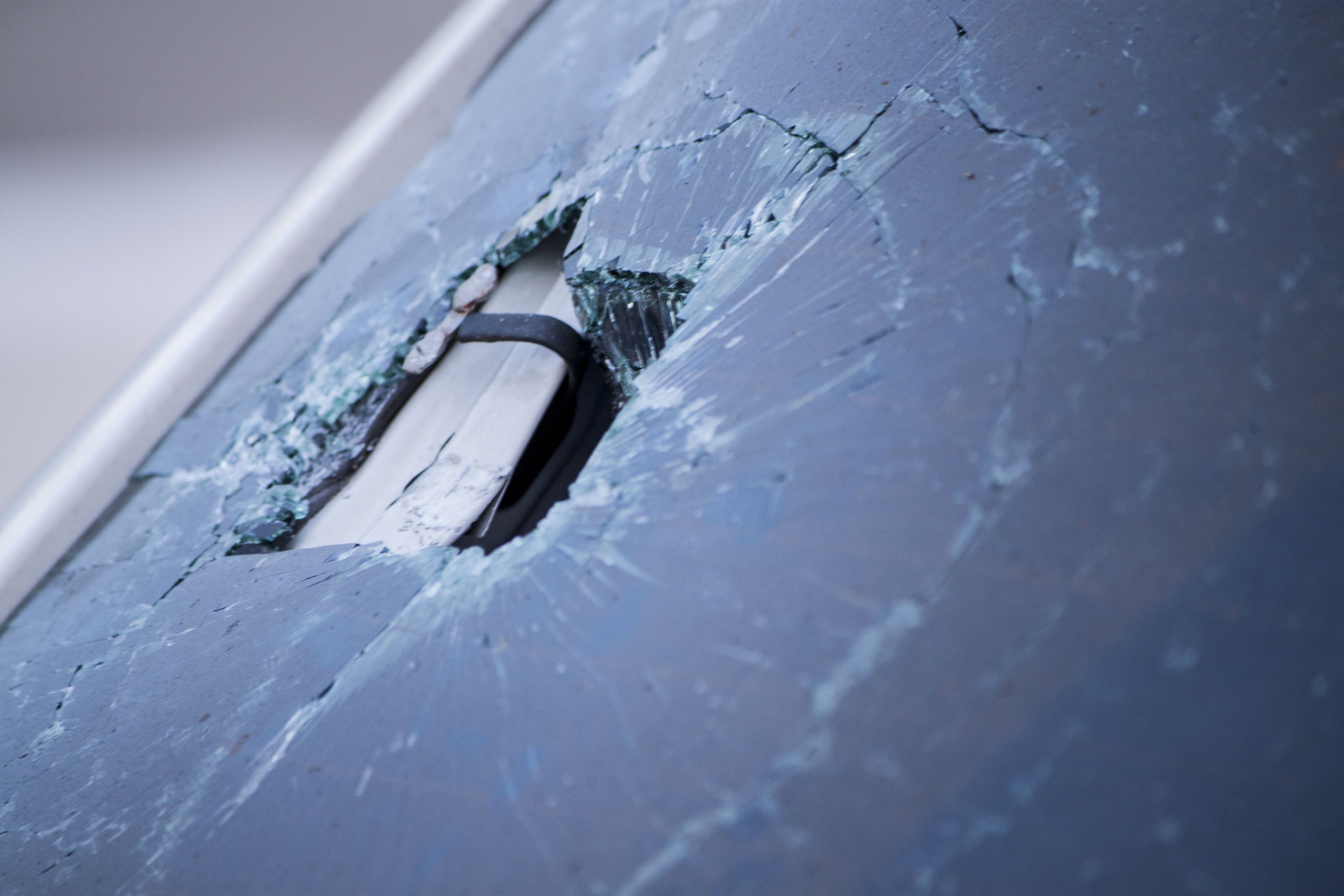 car, glass, blue, crime, shattered, water, crushed, 4K, day, backgrounds, selective focus, full frame, paint, outdoors, no people, parked, vandalism, window, HD Wallpaper