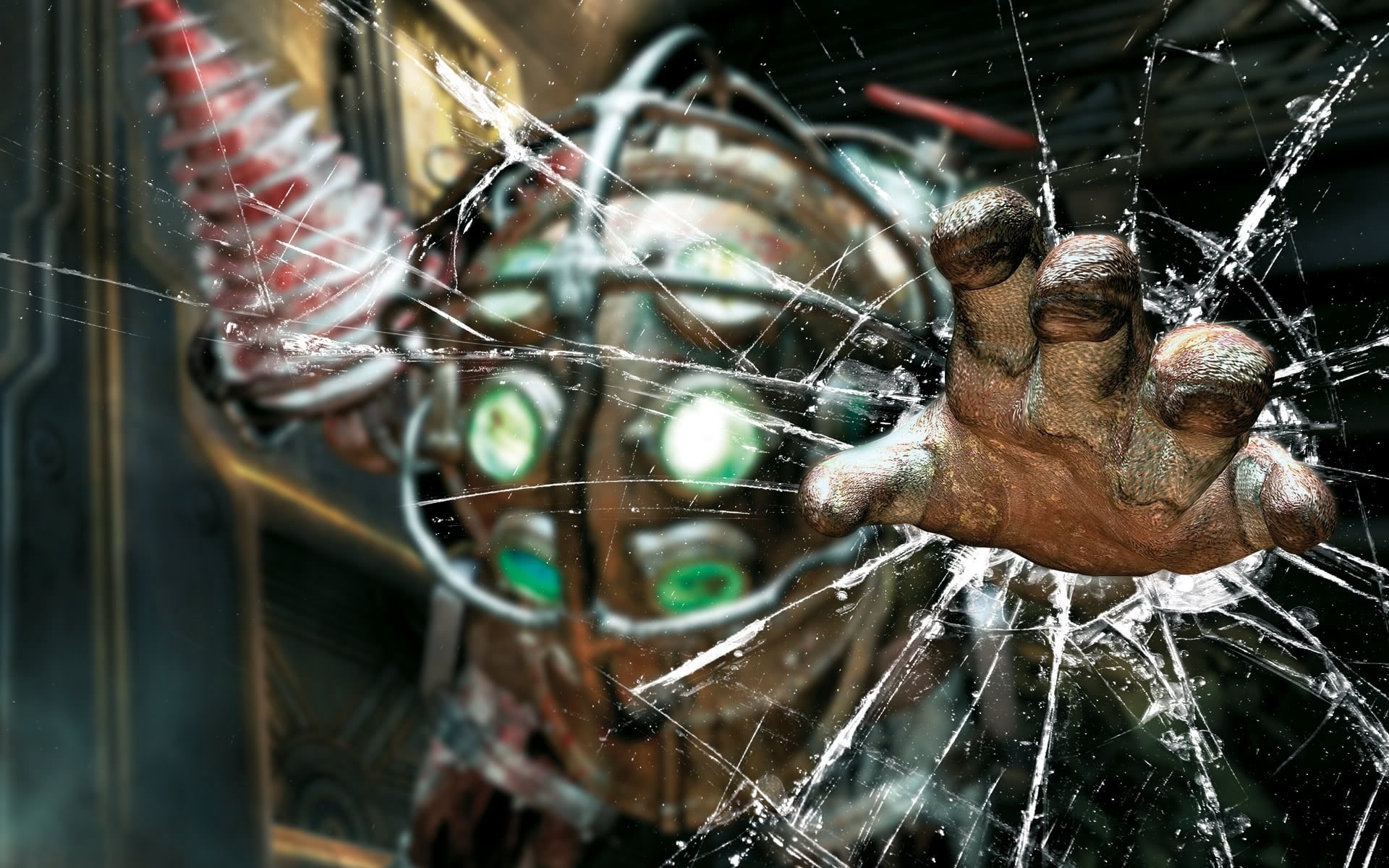 man, dirty, males, palm, wearing, spider web, reflection, wet, glass - Material, broken, day, portrait, close-up, shattered glass, 1080P, bioshock, people, HD Wallpaper