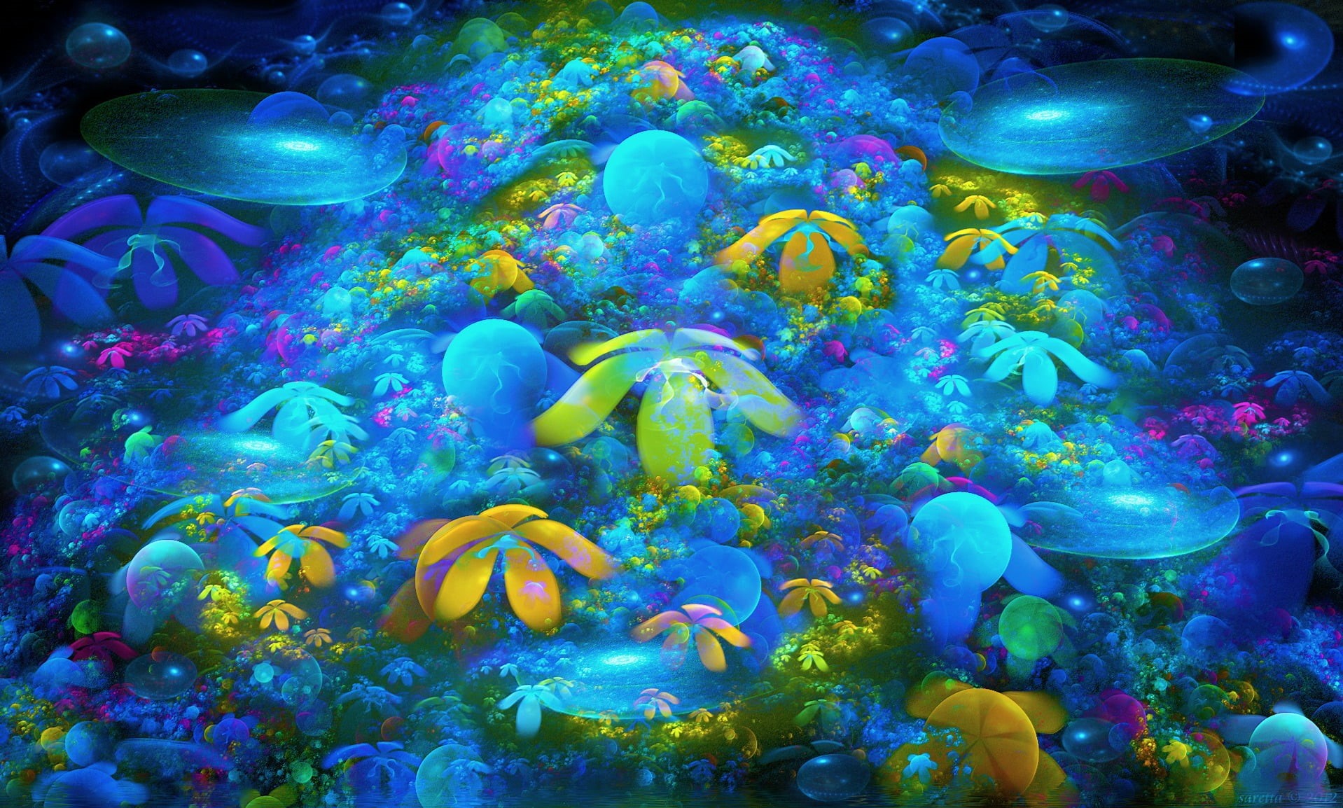 swimming, water, sea, animals in the wild, group of animals, no people, abstract, large group of animals, vertebrate, nature, fractal flowers, painting, HD Wallpaper