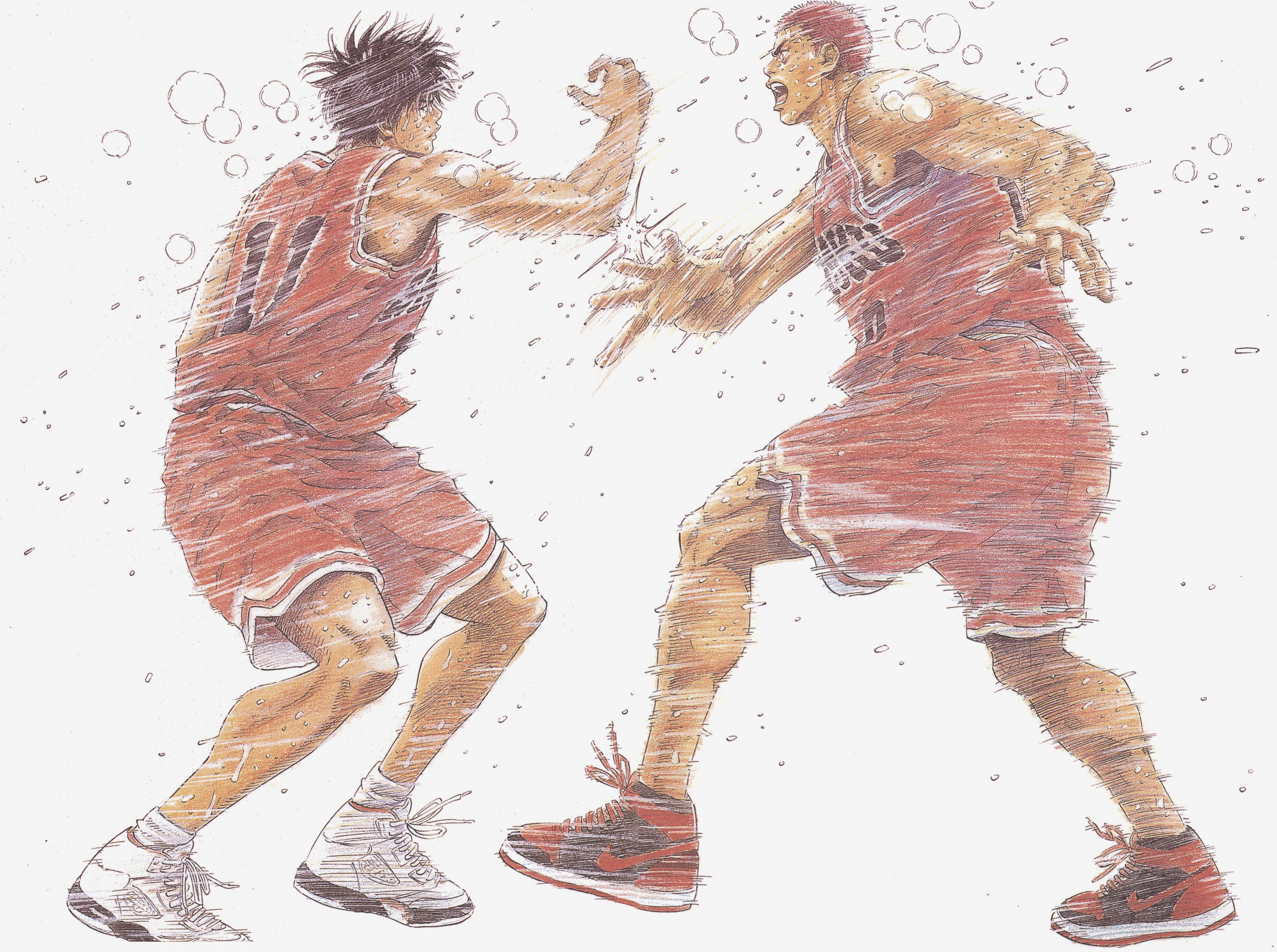 full length, real people, people, digital composite, shoe, young adult, indoors, togetherness, white background, Slam Dunk, 4K, basketball, men, Sakuragi Hanamichi, HD Wallpaper