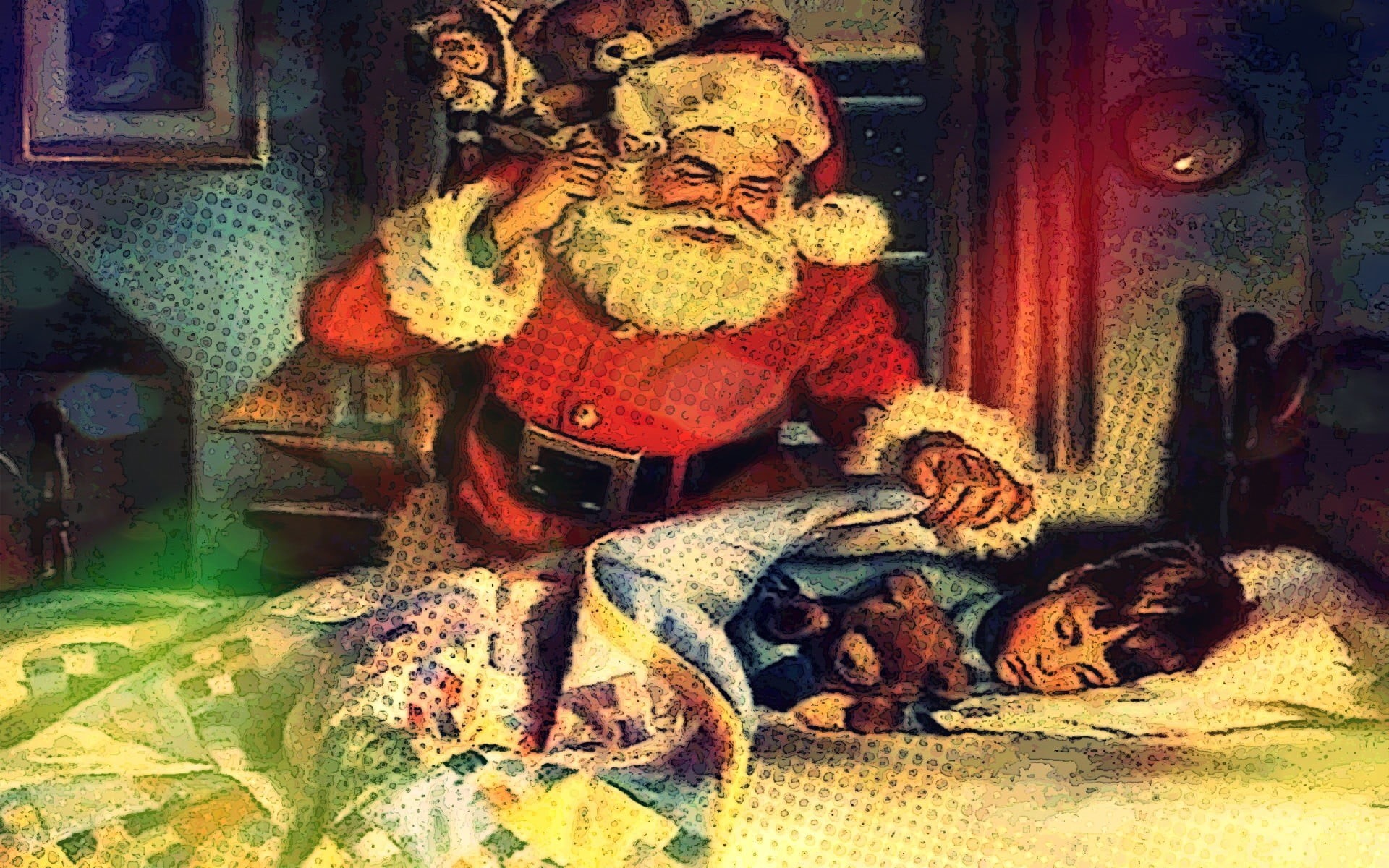 toy, sleeping, girl, representation, wall - building feature, no people, female likeness, Santa Claus, 1080P, teddy bear, Christmas, human representation, HD Wallpaper