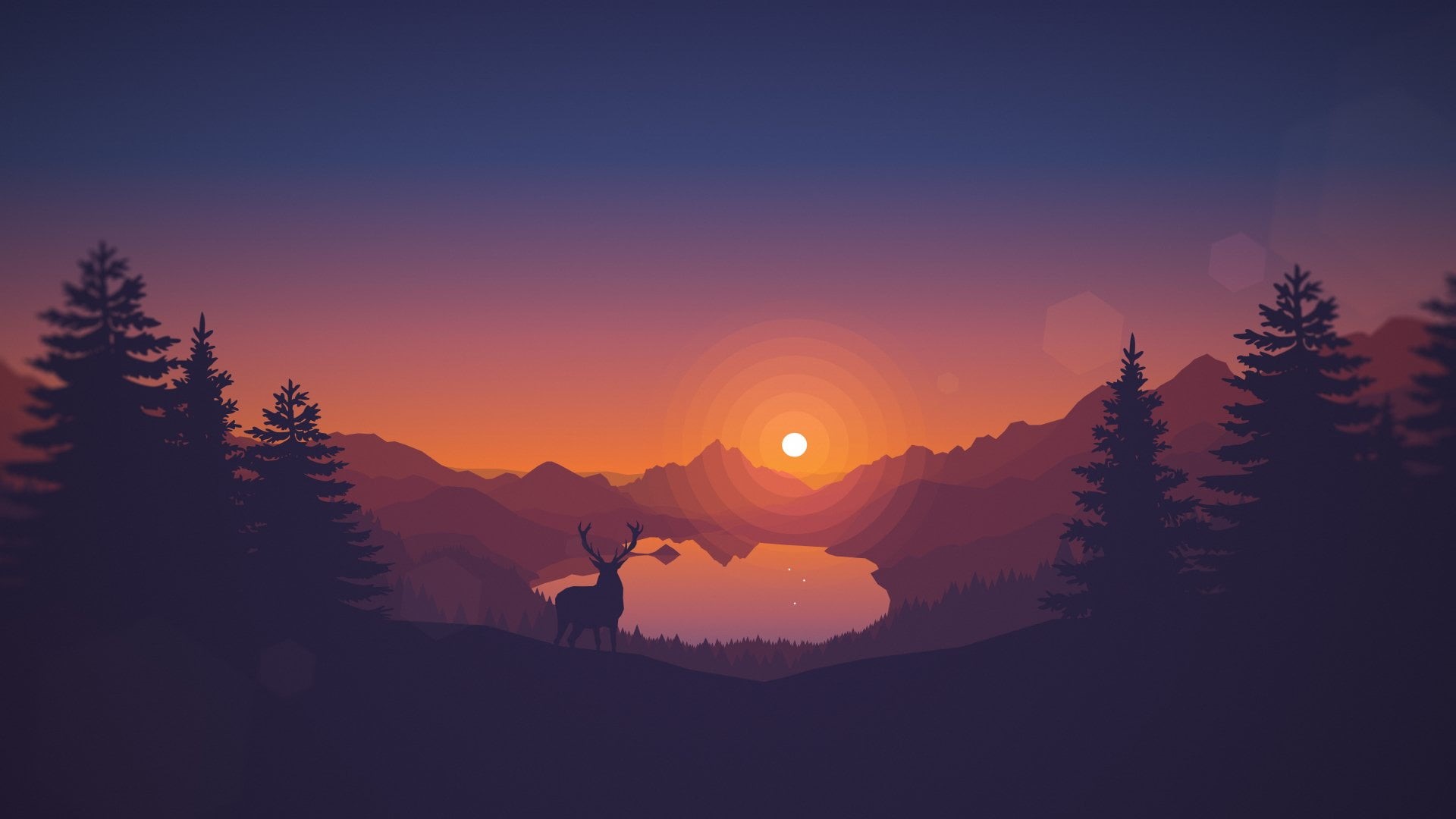 tranquil scene, reindeer, mountain, trees, one person, sun, sunlight, beauty in nature, tree, Sunset, tranquility, lifestyles, men, sky, leisure activity, HD Wallpaper