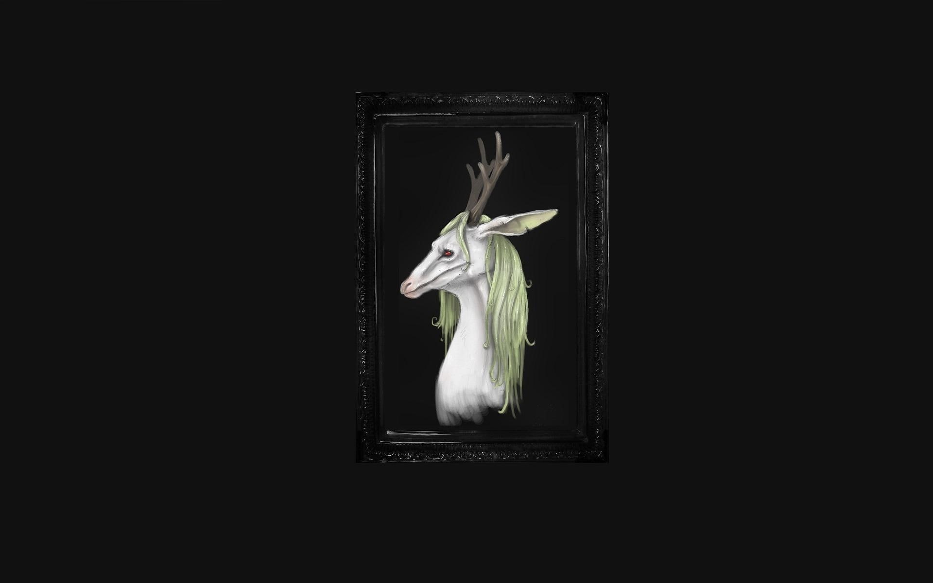 head, stag, painting, creature, 1080P, 1920x1200, decor, fantasy, white, HD Wallpaper