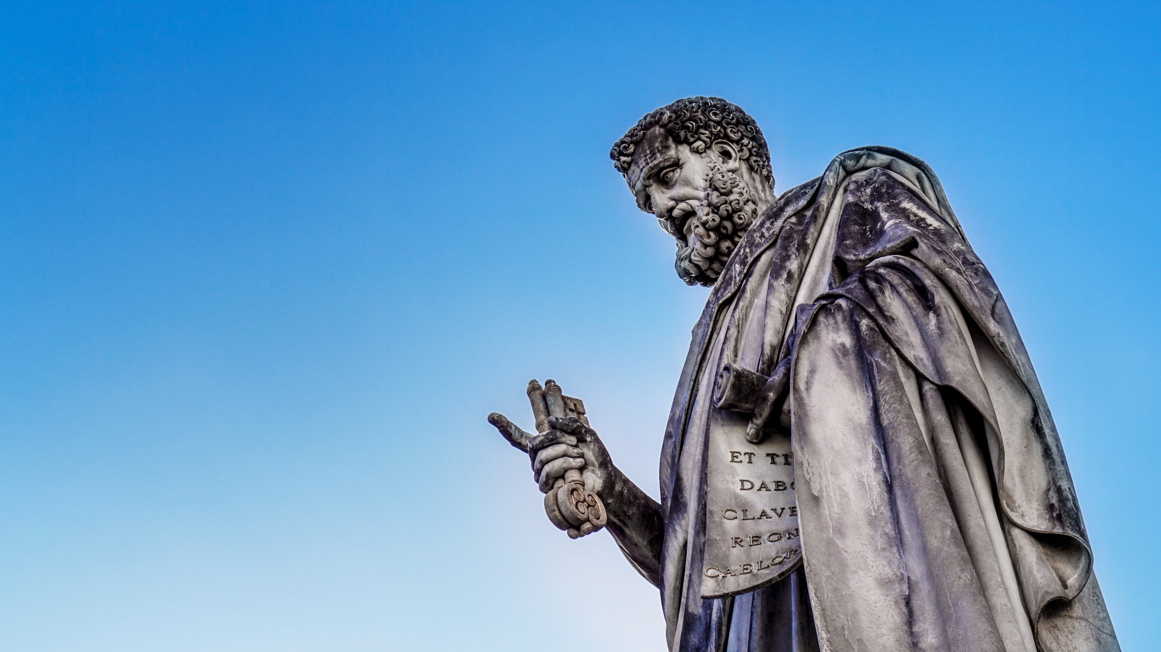 man, 4K, spirituality, historic, empty space, low angle view, rome, blue, day, vatican, angel, outdoors, stone figure, angle, scroll, statue, history, HD Wallpaper