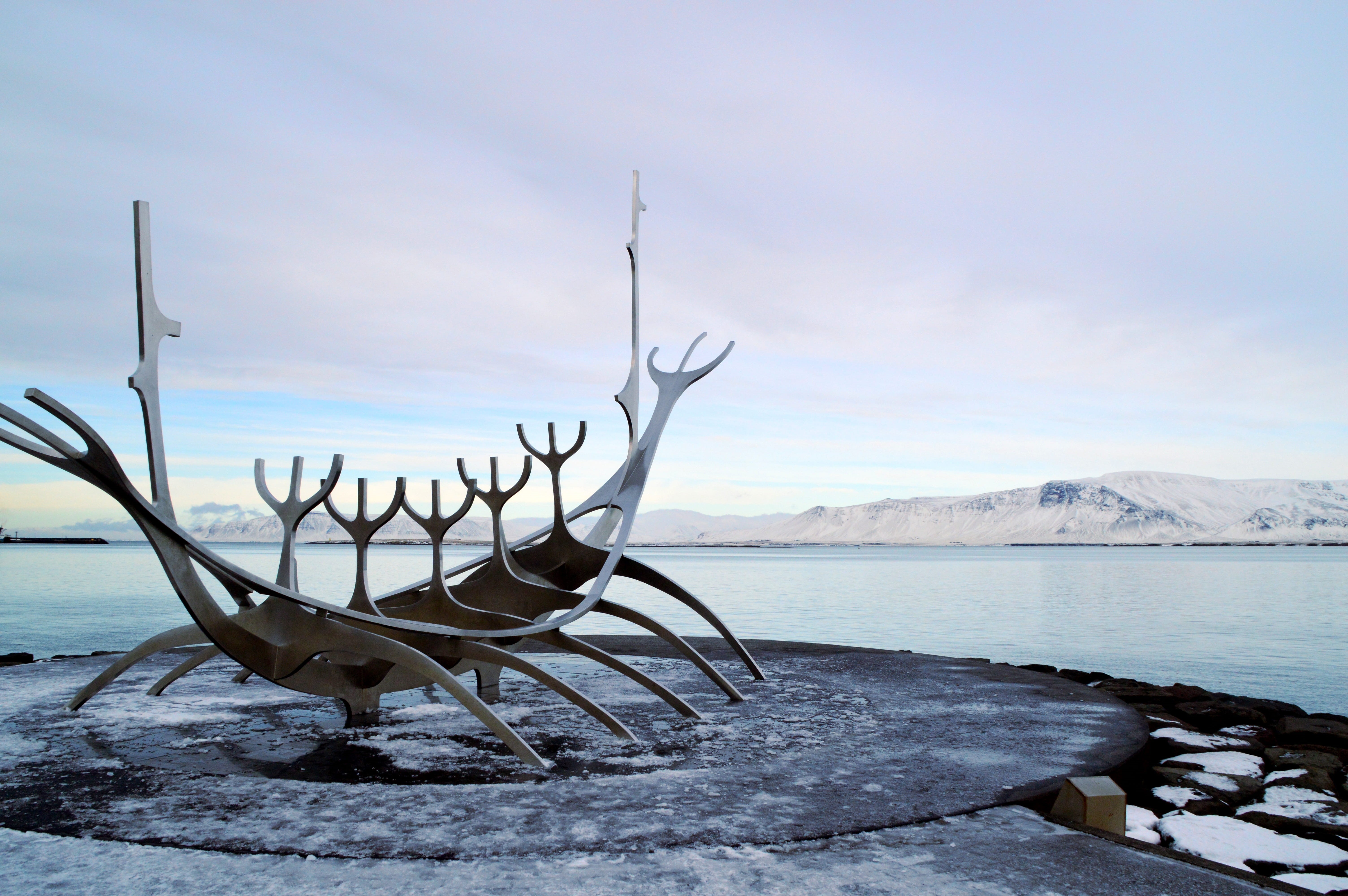 ship, non-urban scene, abandoned, snowcapped mountain, horizon, tranquil scene, beach, mountain, travel, steel sculpture, port, cold temperature, 5K, sky, HD Wallpaper
