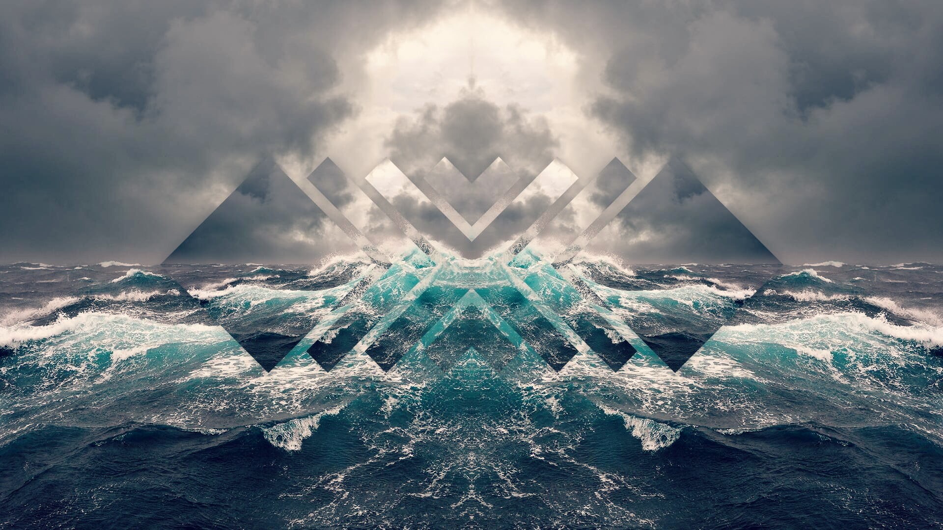 outdoors, environment, surreal, beauty in nature, ominous, sea, scenics - nature, abstract, 1080P, no people, cloud - sky, waves, wave, nature, sky, symmetry, HD Wallpaper