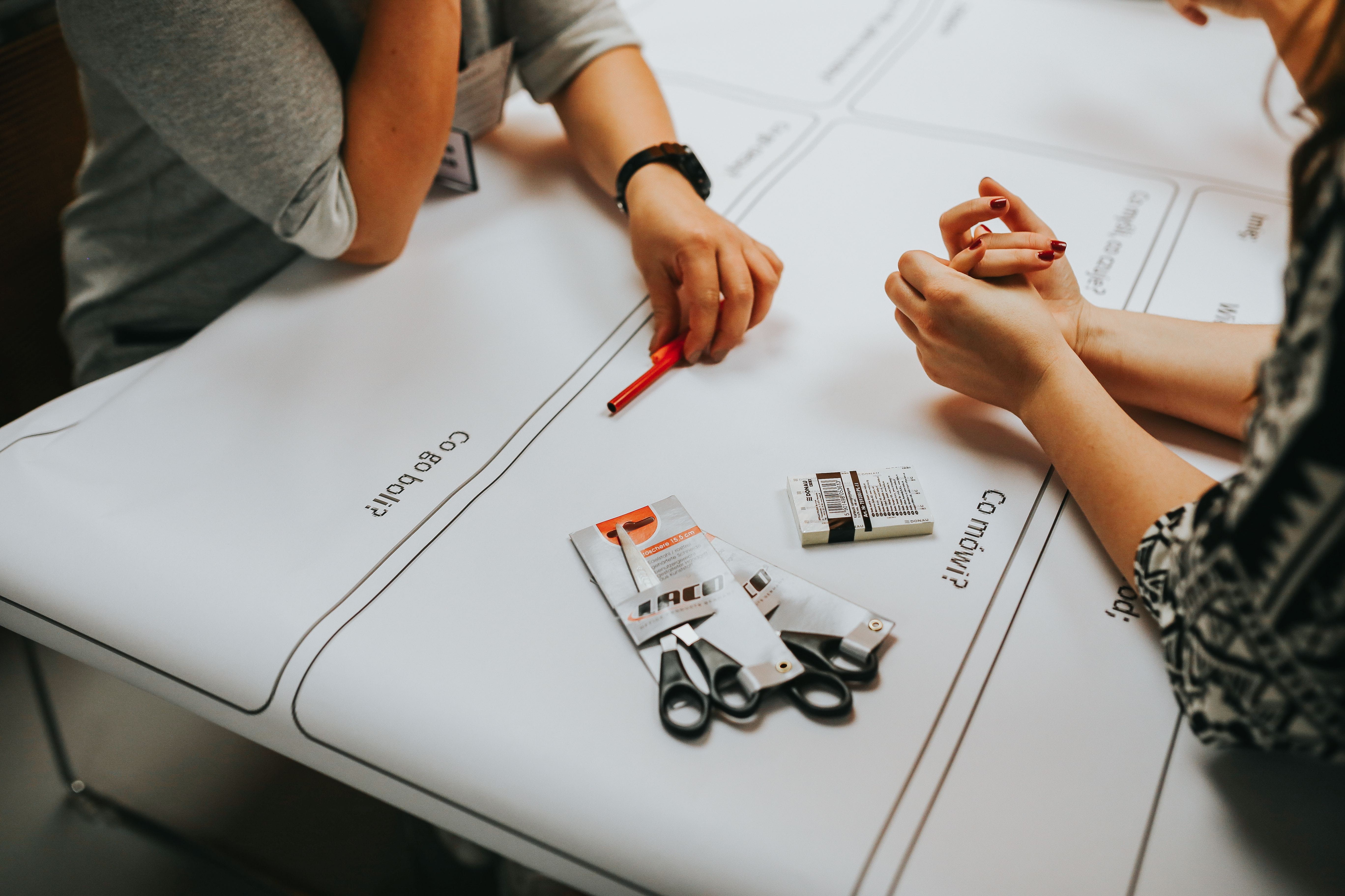group Of People, Brainstorming, office, creative, art and craft, pen, real people, designers, adult, close-up, work, table, high angle view, day, females, HD Wallpaper