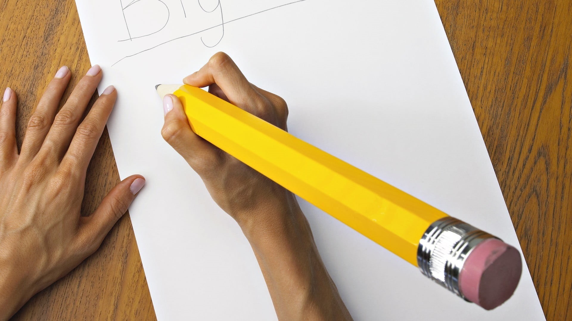 people, directly above, paper, communication, yellow, women, high angle view, eraser, indoors, holding, close-up, table, pencils, wood - material, hands, HD Wallpaper